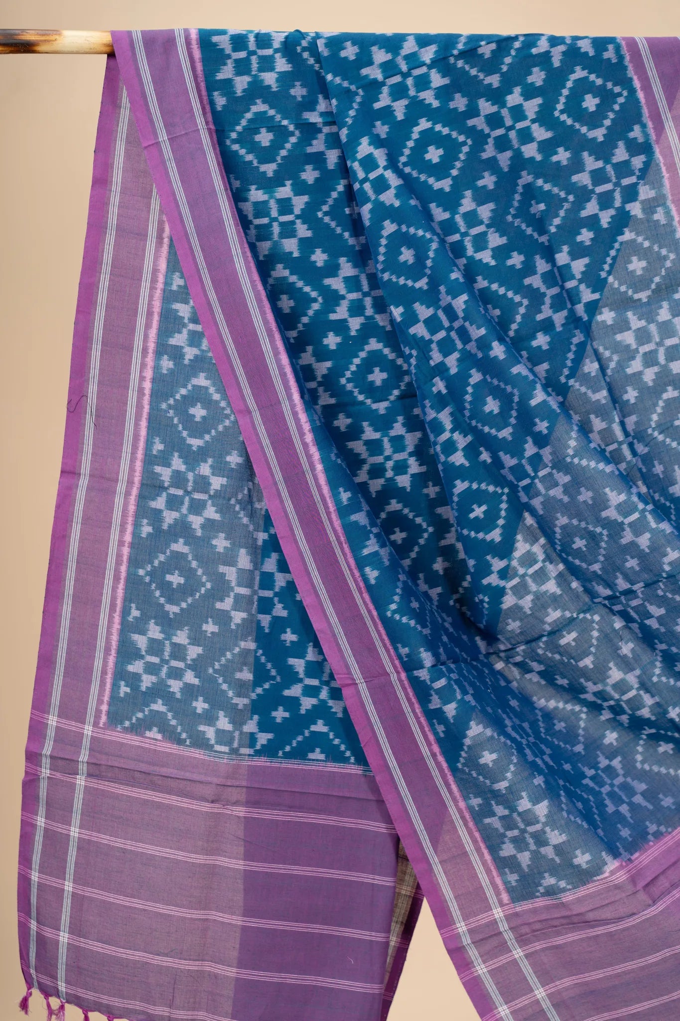 Blue and Pink Handwoven Ikkat Cotton Dupatta - view 2