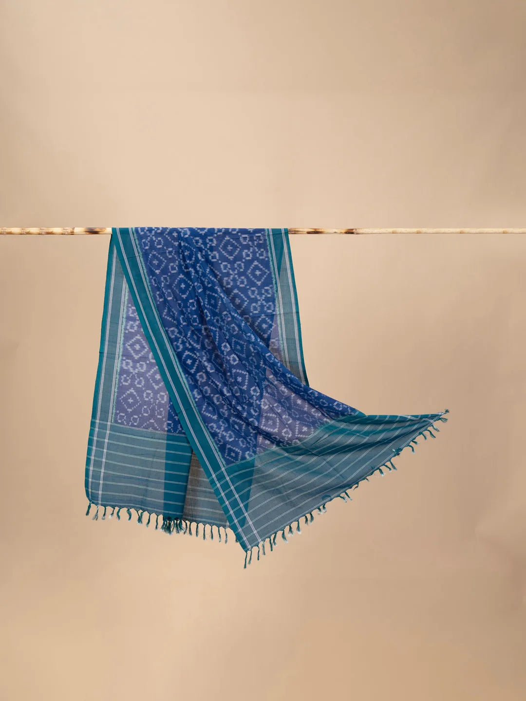 Blue and Light Blue Handwoven Ikkat Cotton Dupatta