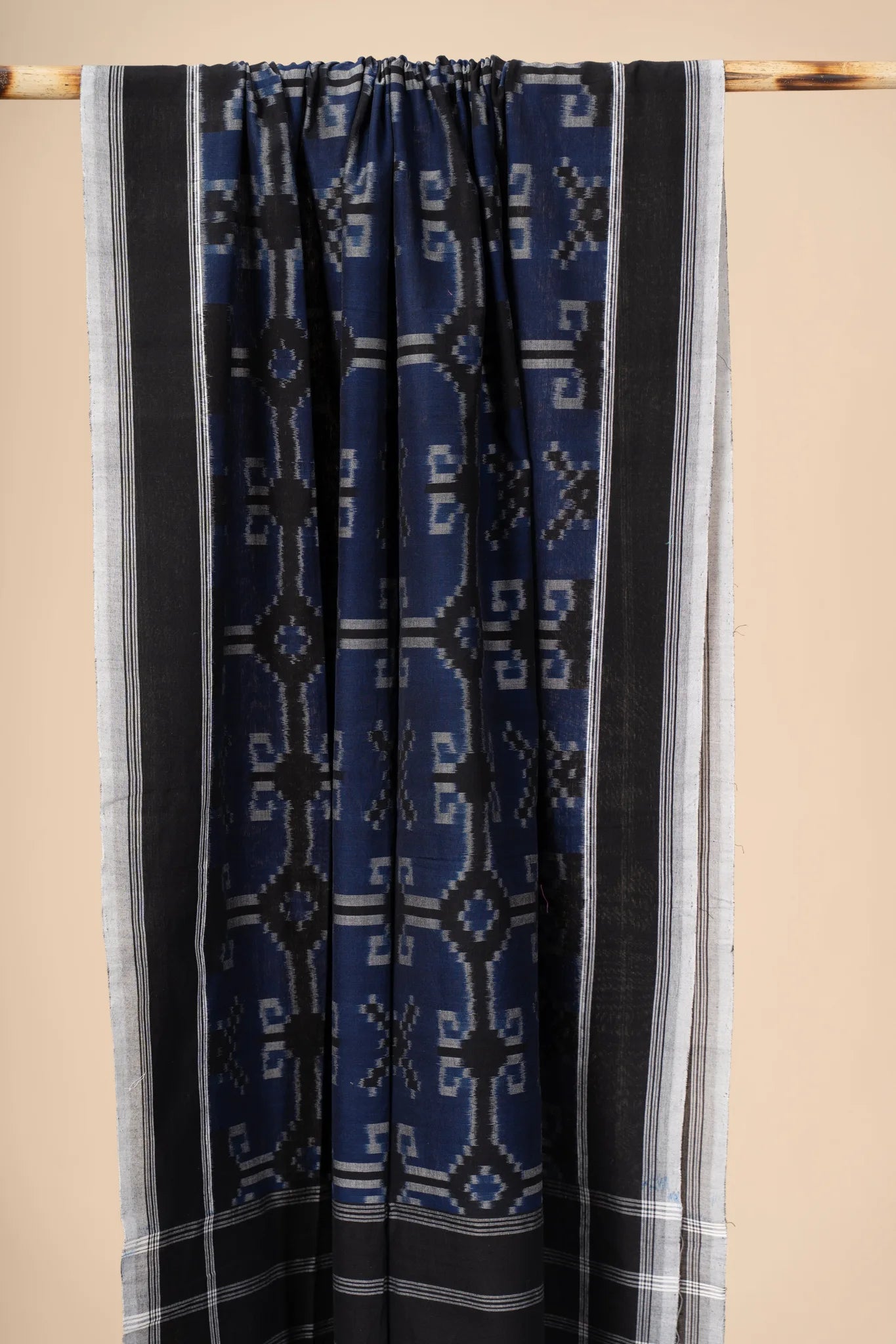 Black and Blue Handwoven Ikkat Cotton Dupatta - view 3