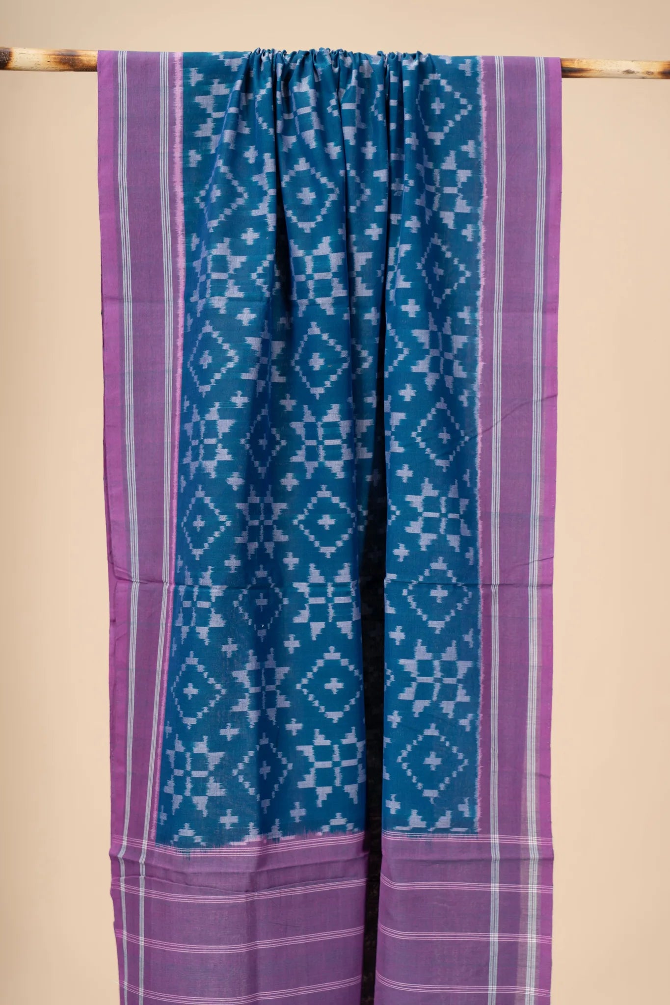 Blue and Pink Handwoven Ikkat Cotton Dupatta - view 3