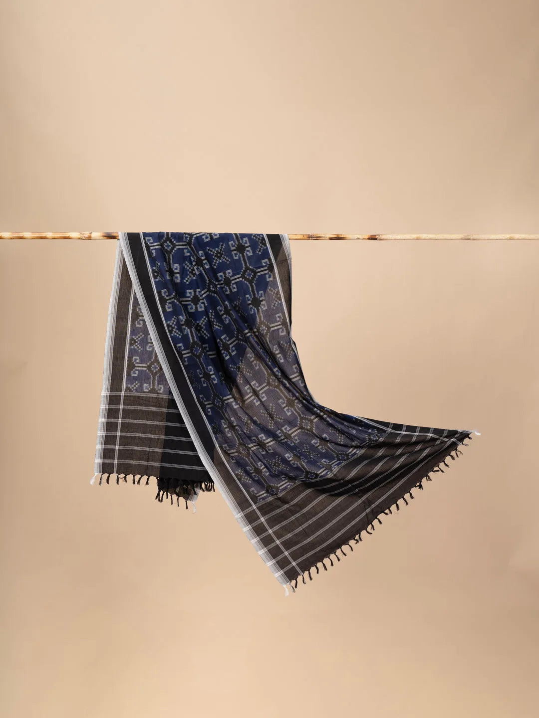 Black and Blue Handwoven Ikkat Cotton Dupatta