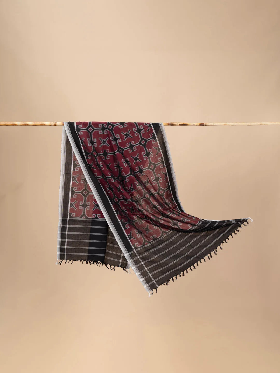 Black and Maroon Handwoven Ikkat Cotton Dupatta