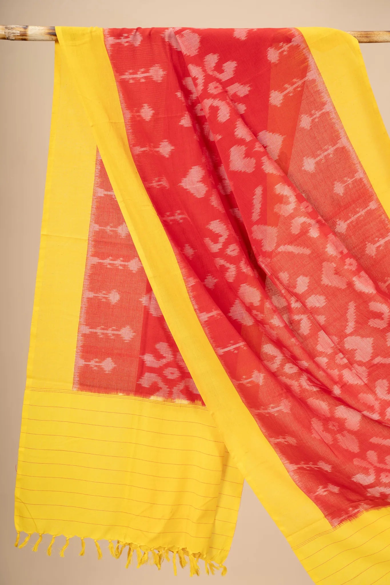 Orange and Yellow Handwoven Ikkat Cotton Dupatta - view 2