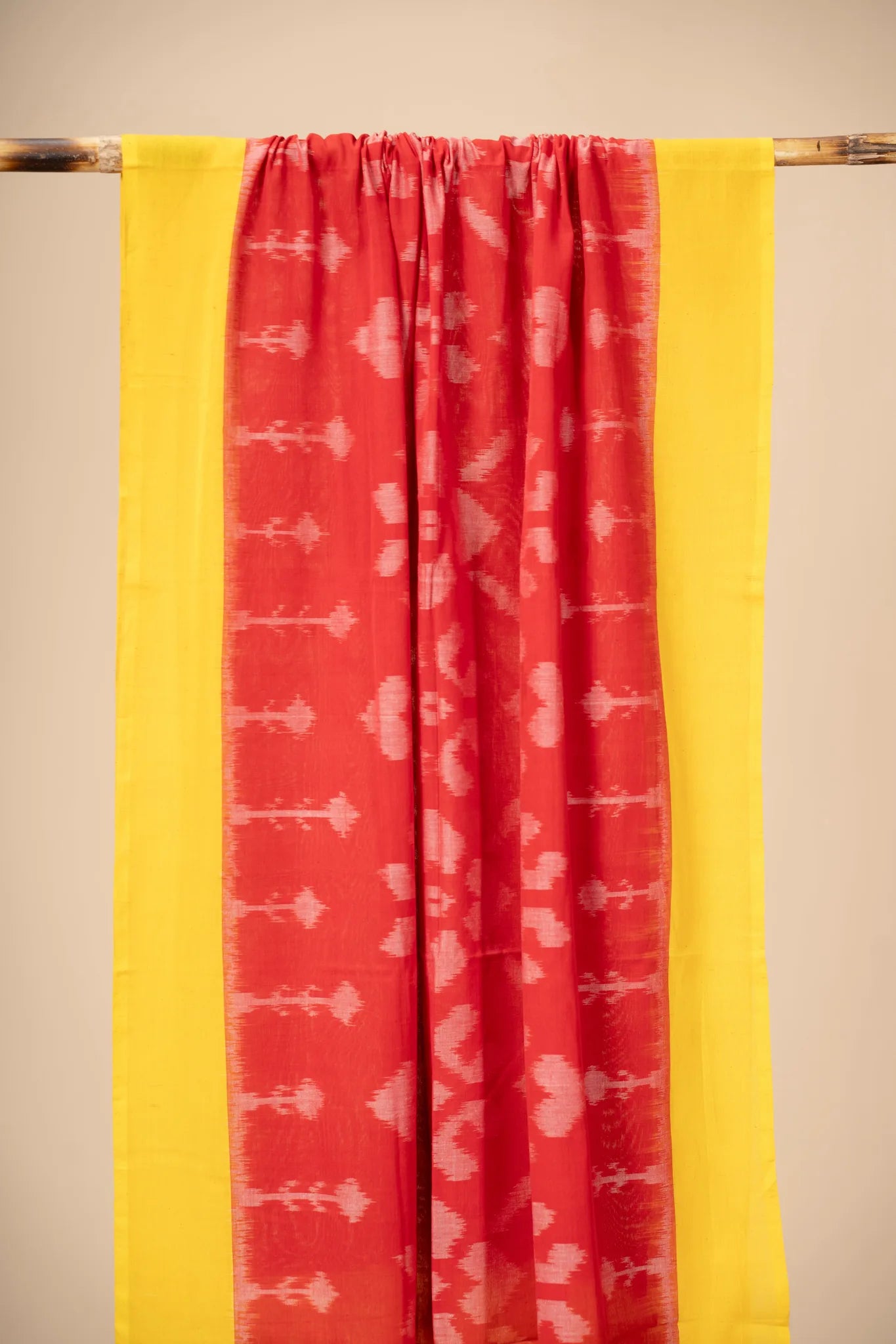 Orange and Yellow Handwoven Ikkat Cotton Dupatta - view 3