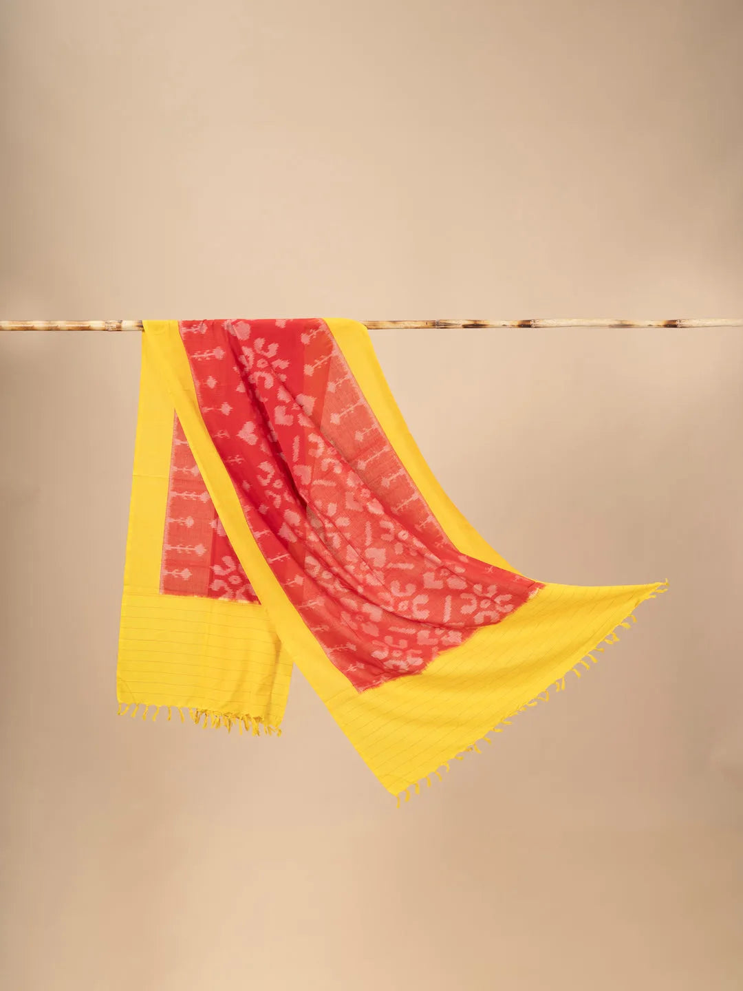 Orange and Yellow Handwoven Ikkat Cotton Dupatta