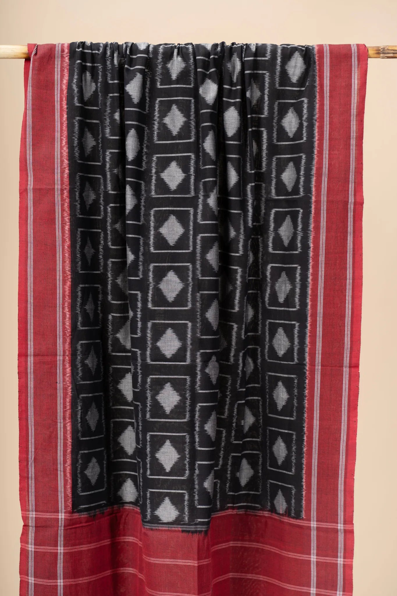 Red and Black Handwoven Ikkat Cotton Dupatta - view 3