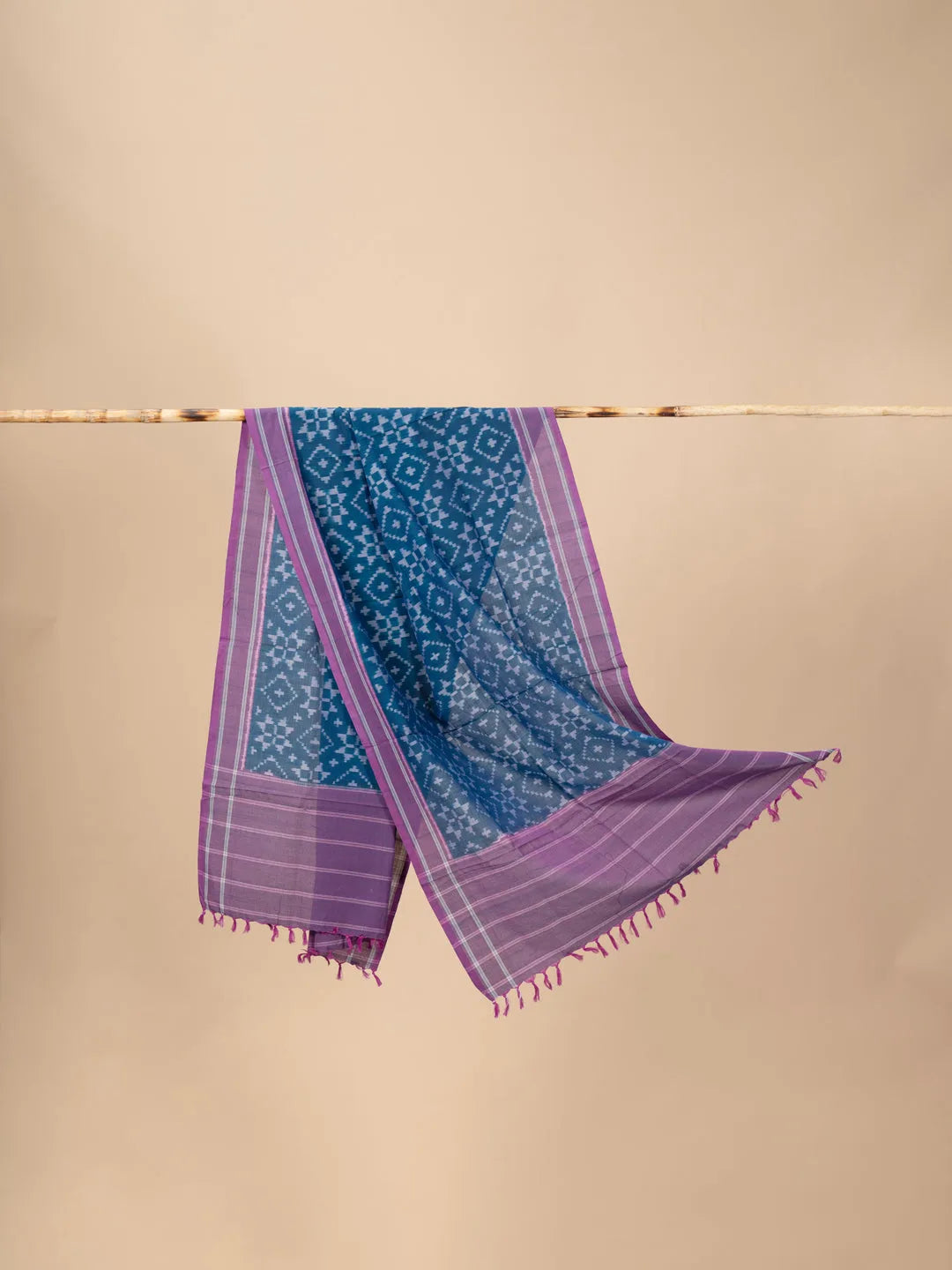 Blue and Pink Handwoven Ikkat Cotton Dupatta