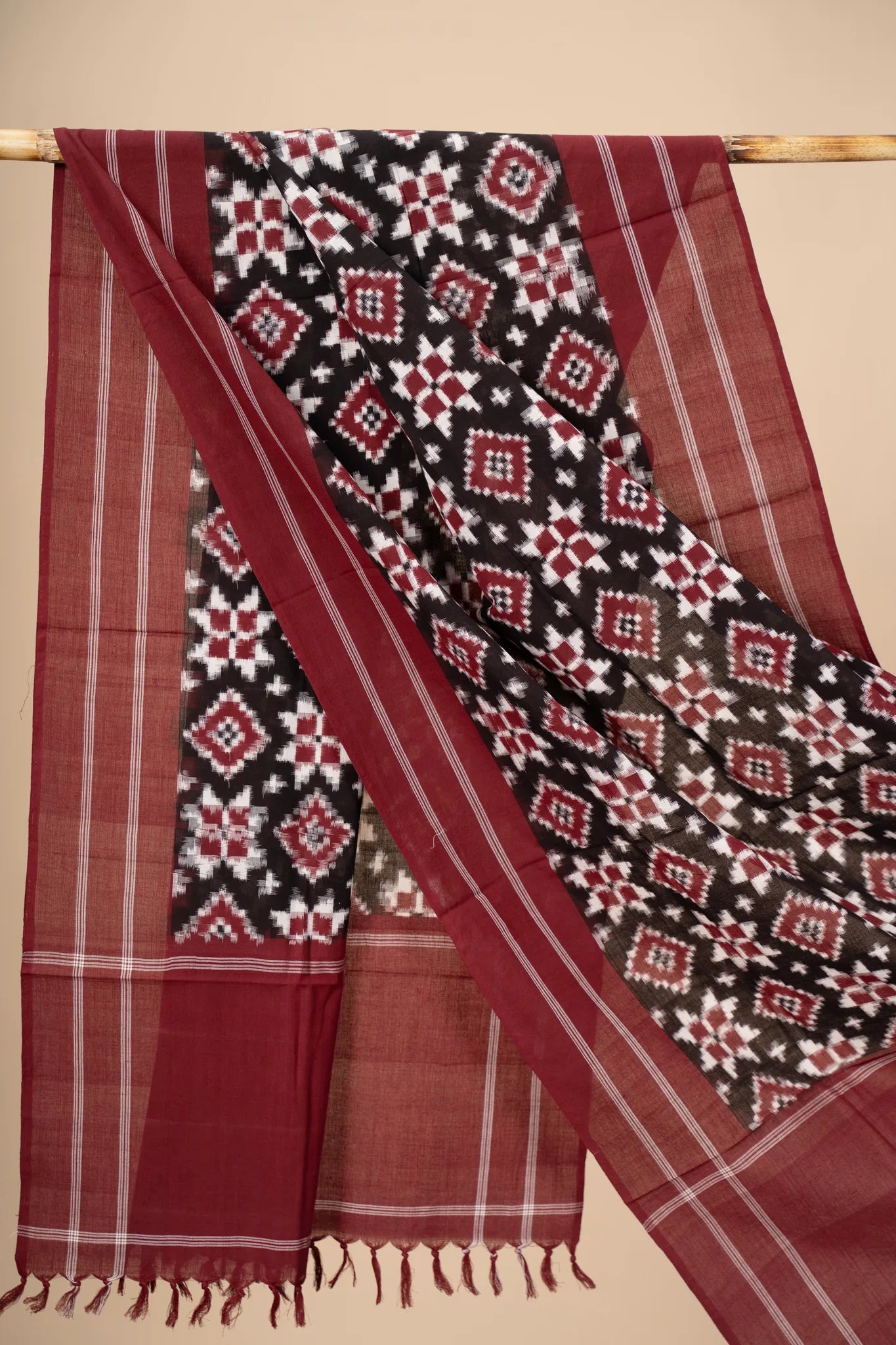 Black and Maroon Handwoven Ikkat Tilia Rumal Dupatta - view 2