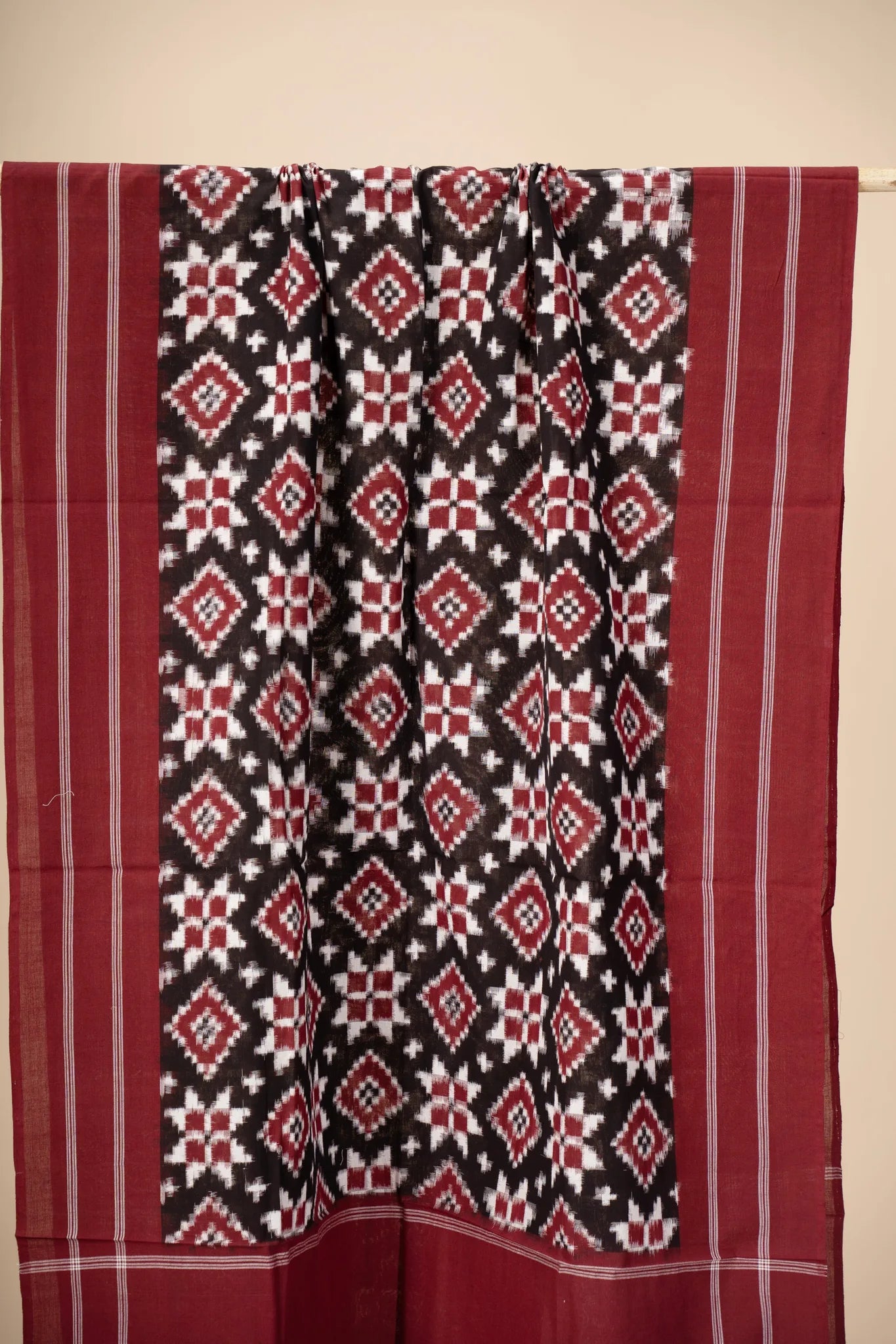 Black and Maroon Handwoven Ikkat Tilia Rumal Dupatta - view 3