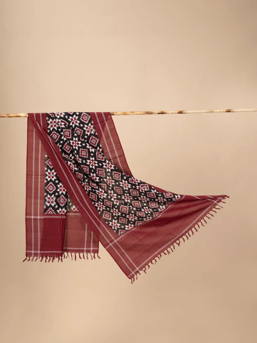 Black and Maroon Handwoven Ikkat Tilia Rumal Dupatta
