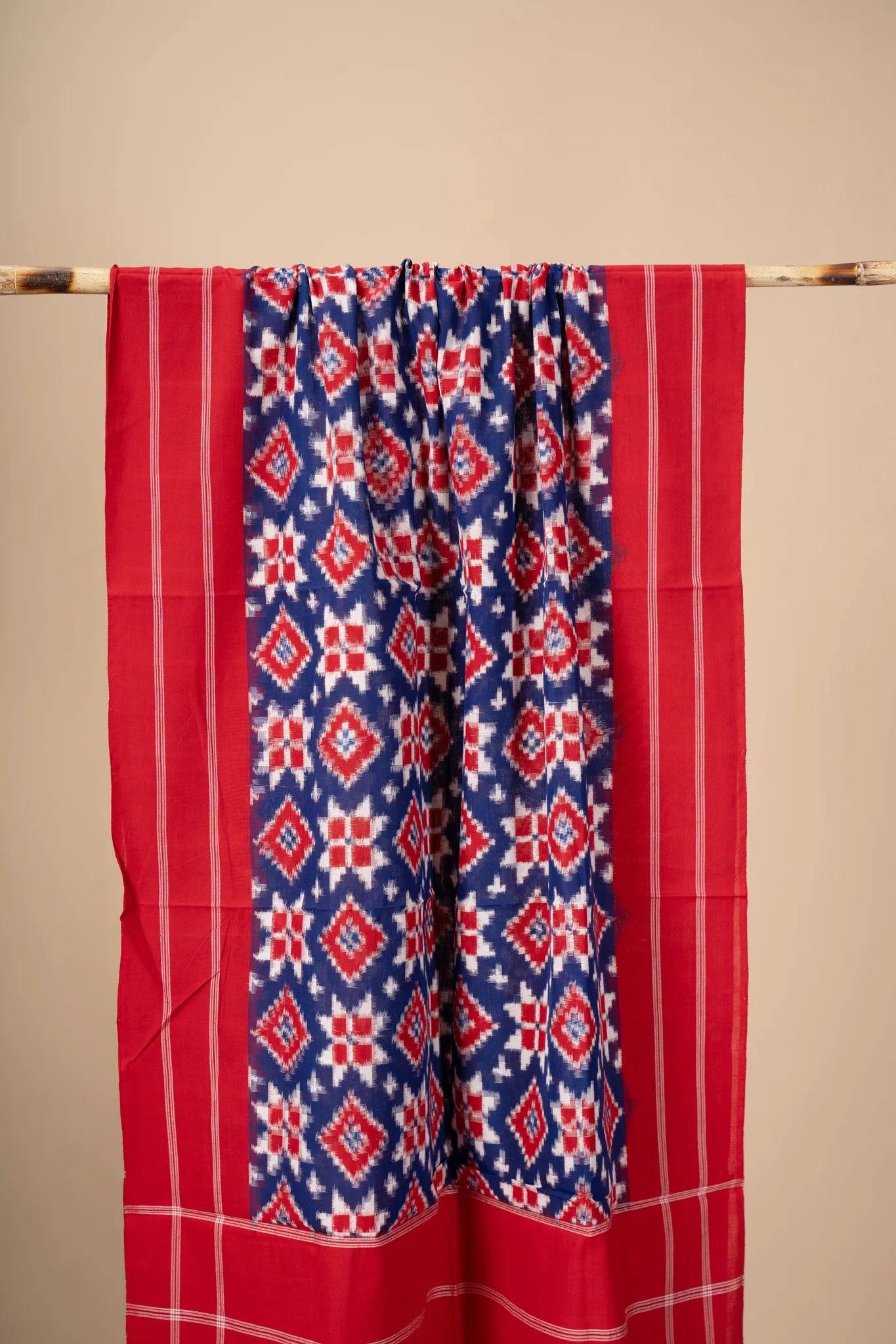 Blue and Red Handwoven Ikkat Tilia Rumal Dupatta - view 3