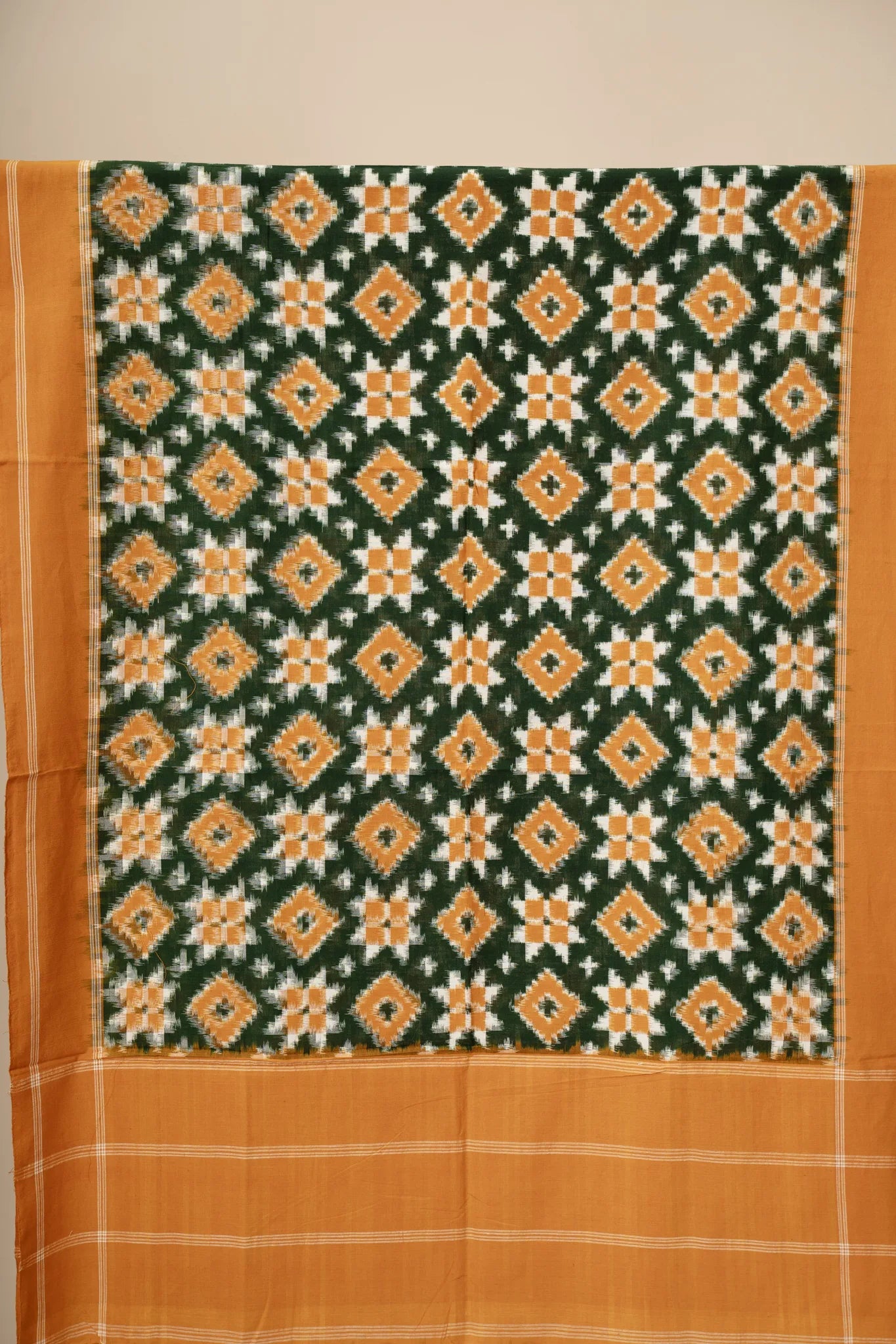 Yellow and Green Handwoven Ikkat Tilia Rumal Dupatta - view 2