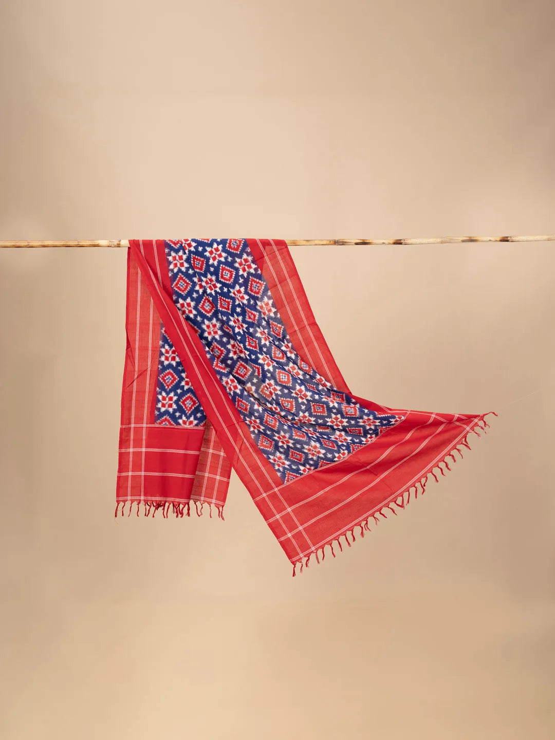 Blue and Red Handwoven Ikkat Tilia Rumal Dupatta
