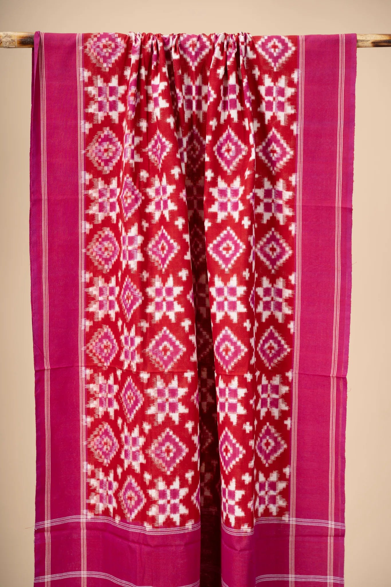 Pink Handwoven Ikkat Tilia Rumal Dupatta - view 3