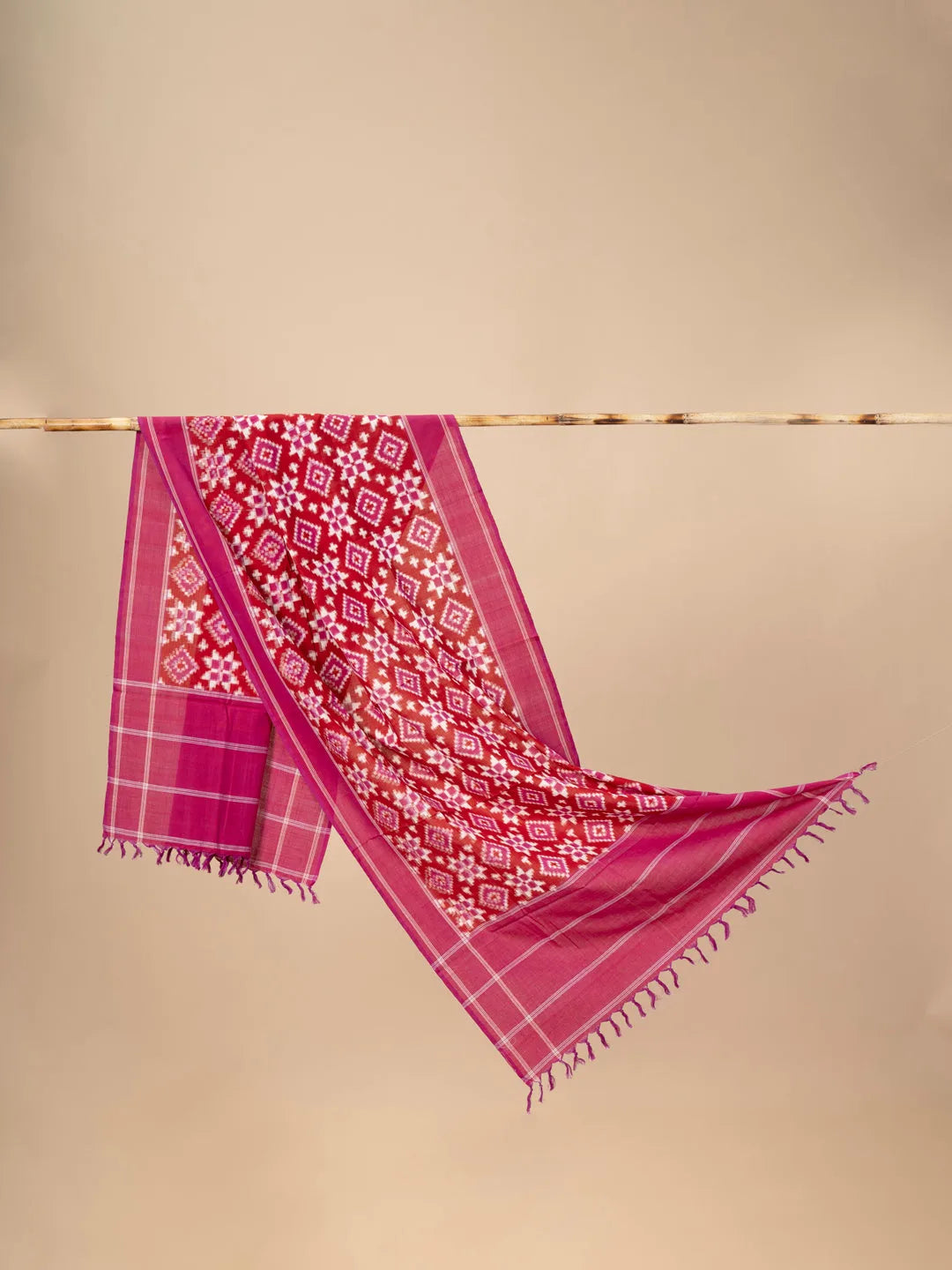 Pink Handwoven Ikkat Tilia Rumal Dupatta