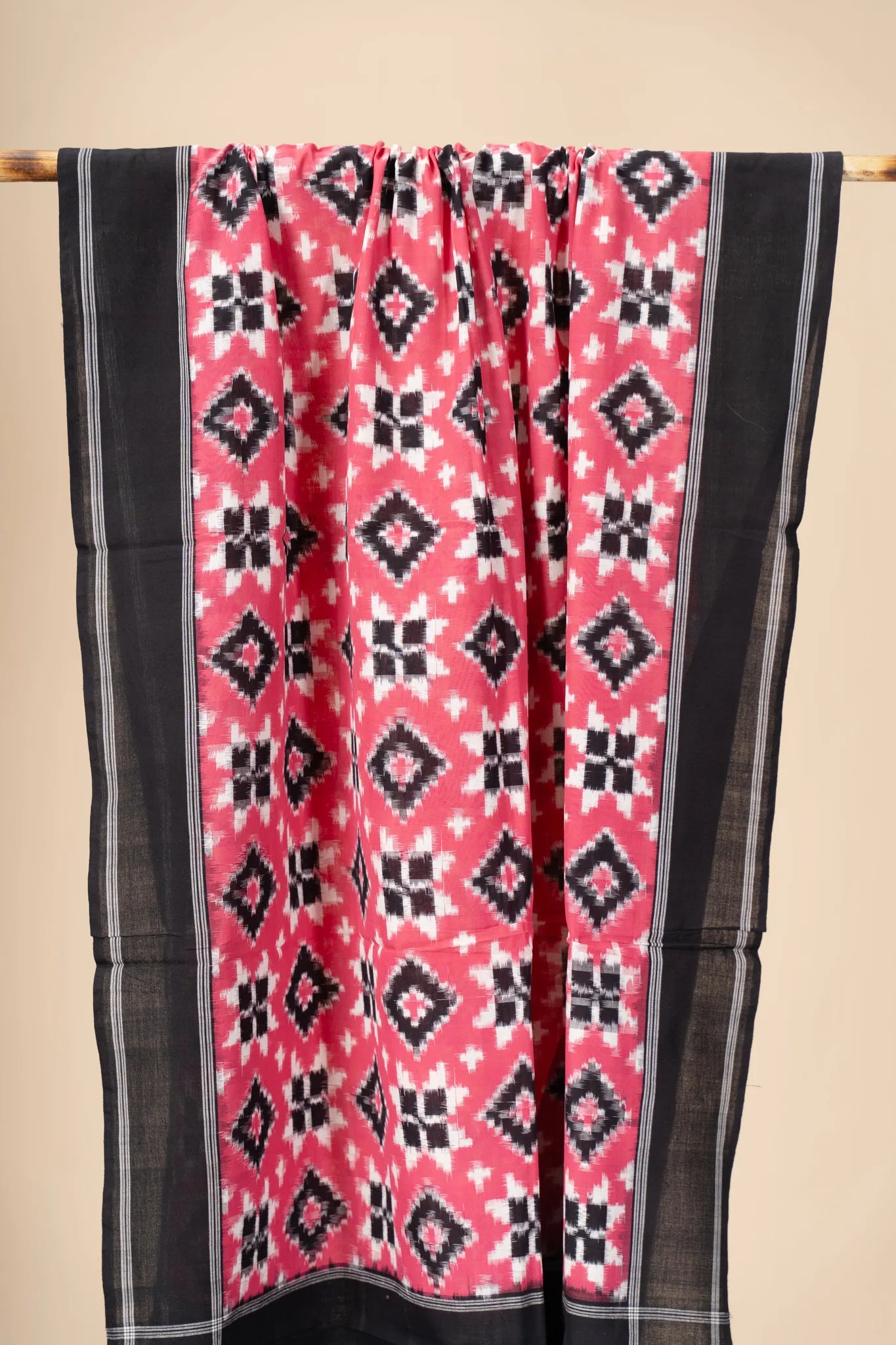 Black and Pink Handwoven Ikkat Tilia Rumal Dupatta - view 3