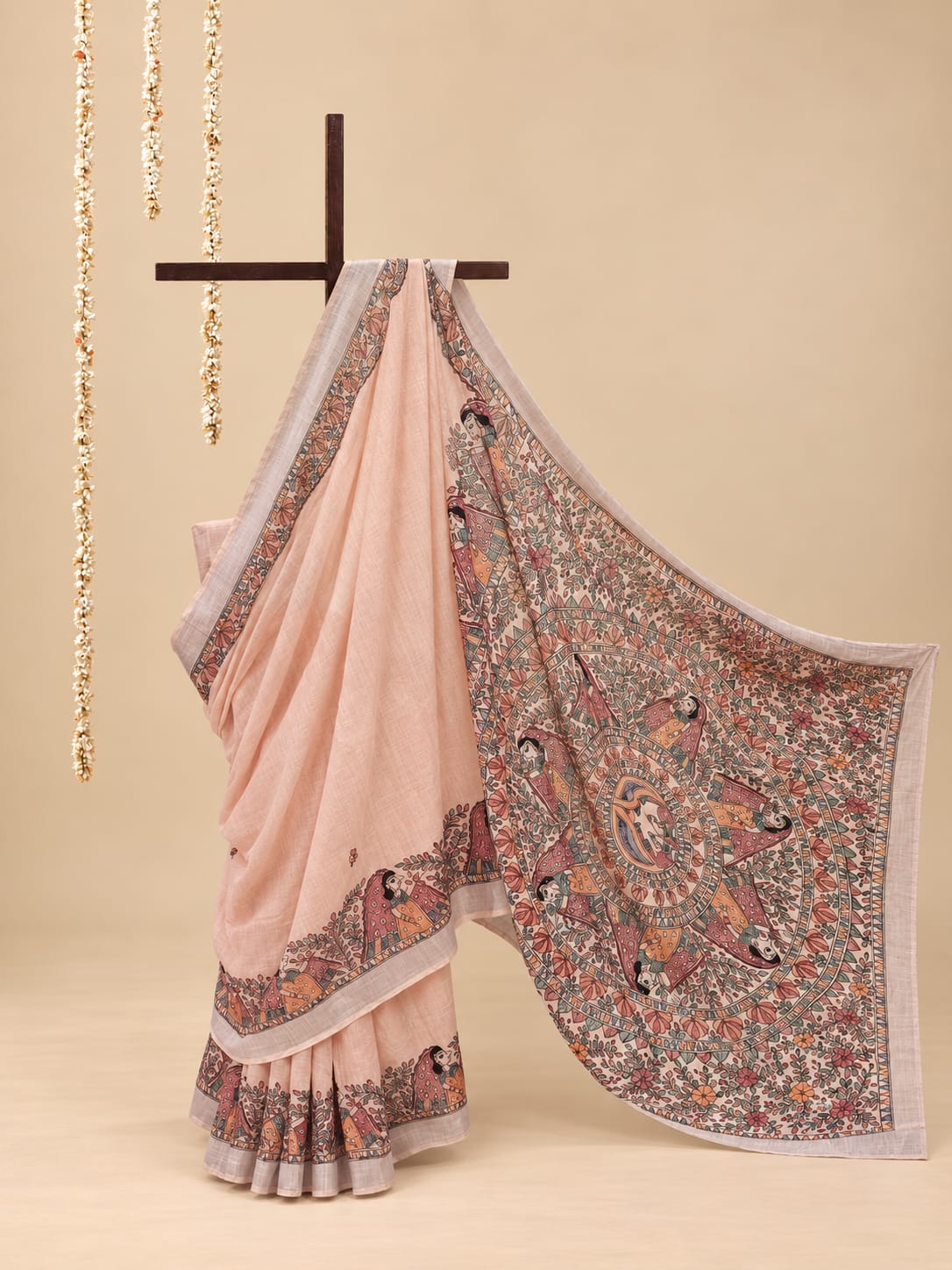 Lavender Handpainted Madhubani on Linen