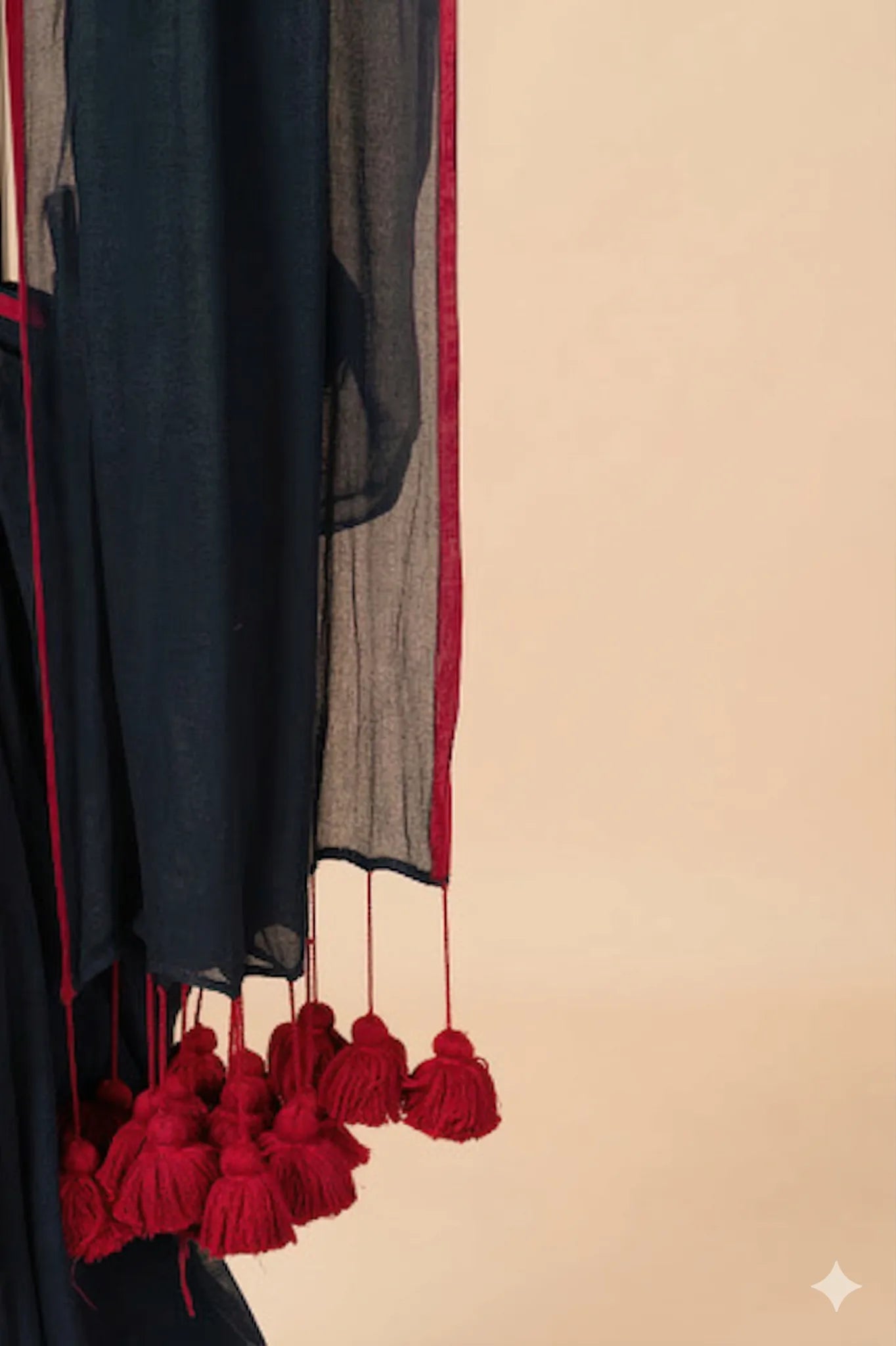 Black Mul cotton Saree with Red Pom-Pom - view 3