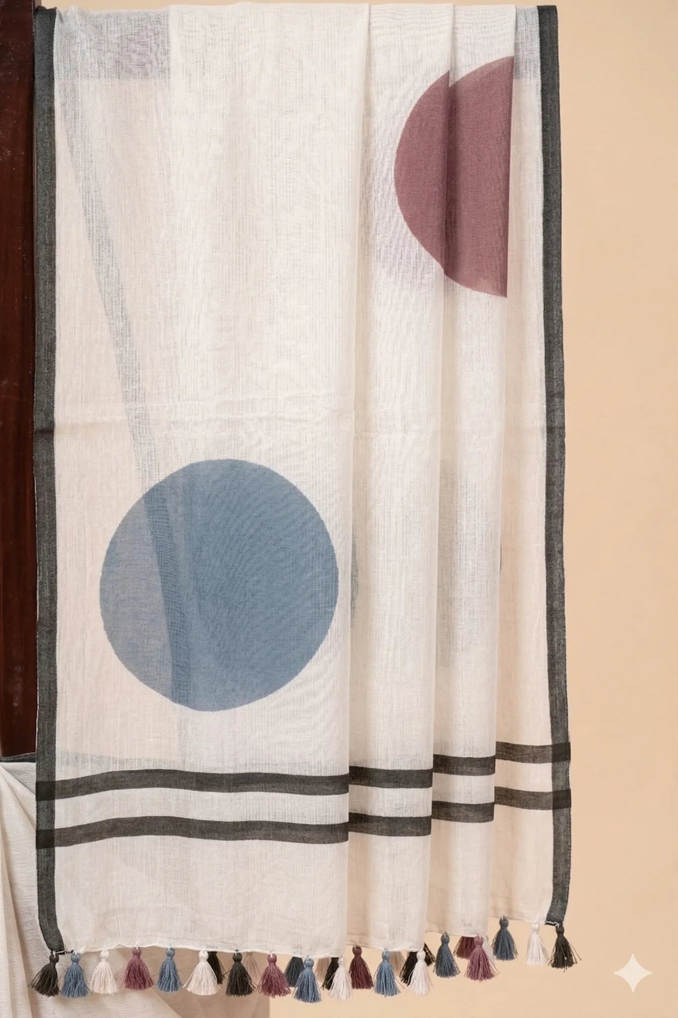 Ivory Mul Cotton Saree with Multicoloured Polka Dots - view 3