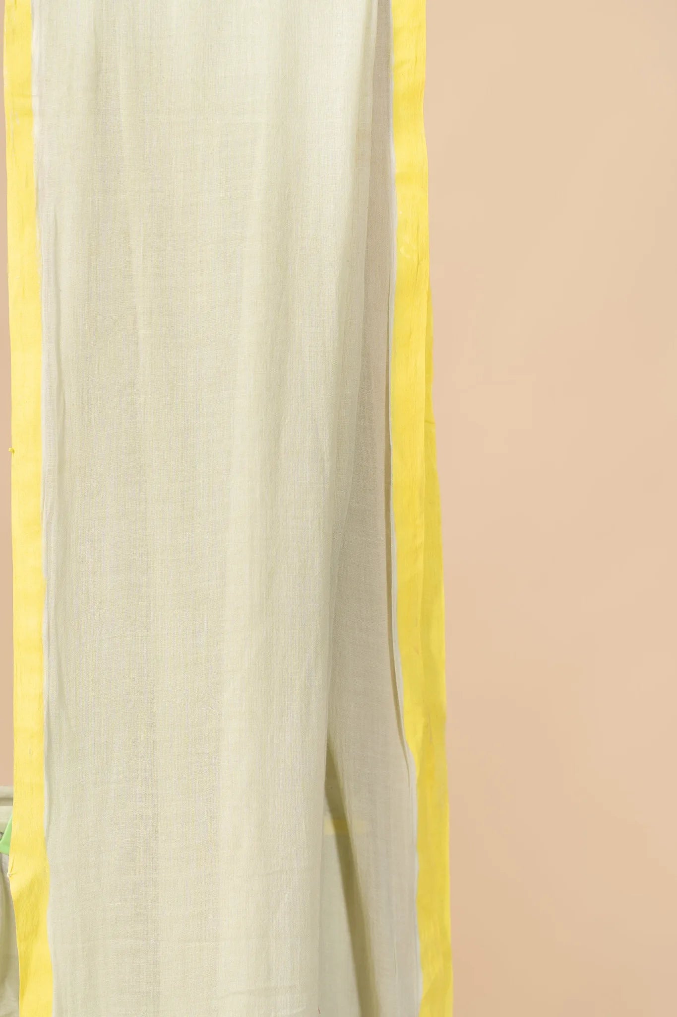 Light Yellow Mul Cotton Saree lemon Yellow Pom Pom - view 3
