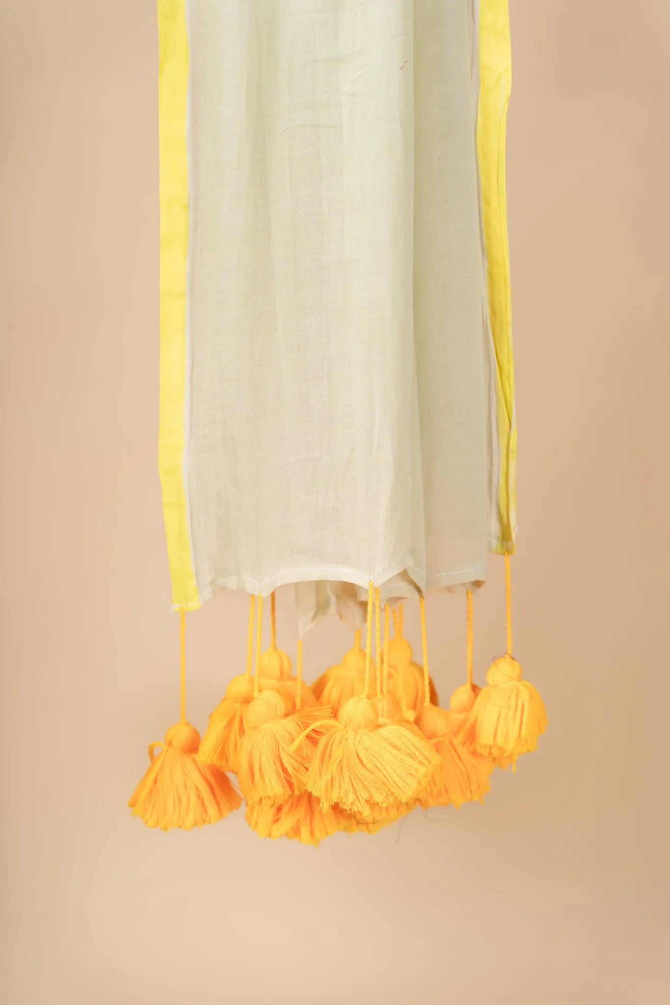 Light Yellow Mul Cotton Saree lemon Yellow Pom Pom - view 4