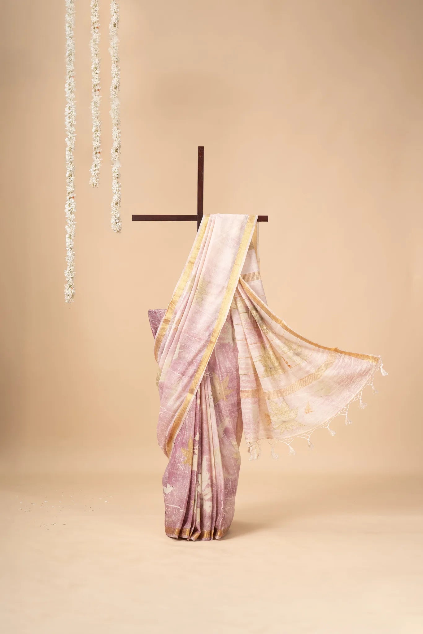 Lavender Eco Print Chanderi Silk Saree - view 2