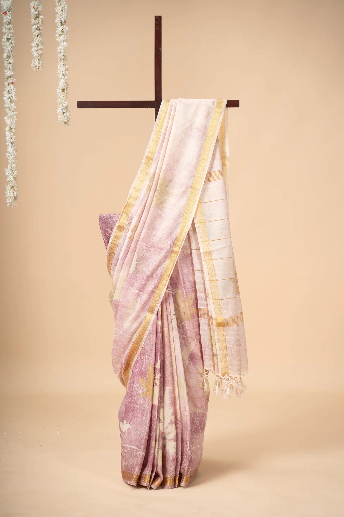 Lavender Eco Print Chanderi Silk Saree