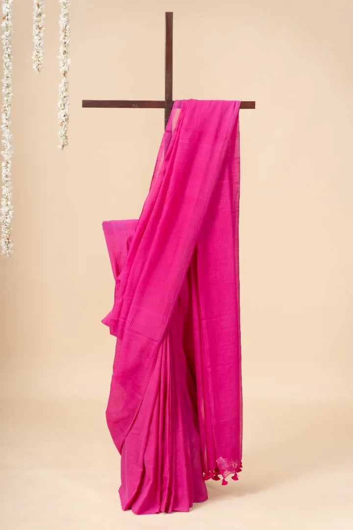 Magenta Handloom Mul Cotton Saree - view 2