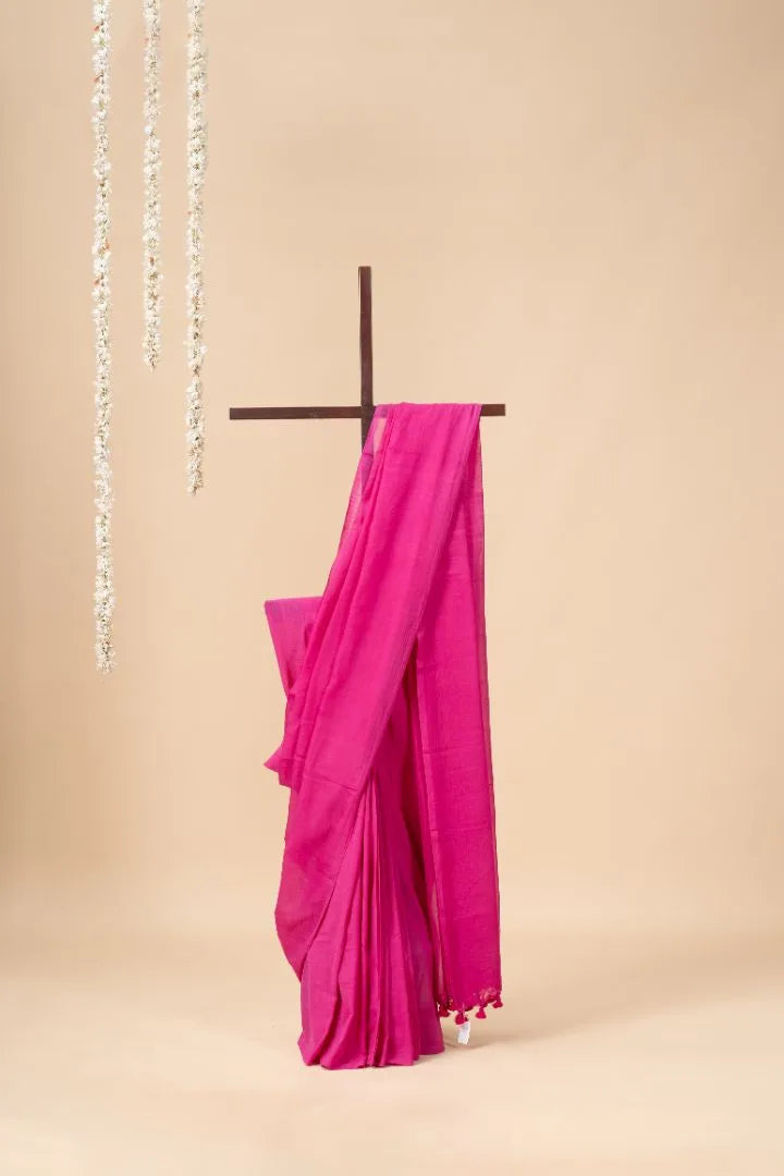 Magenta Handloom Mul Cotton Saree