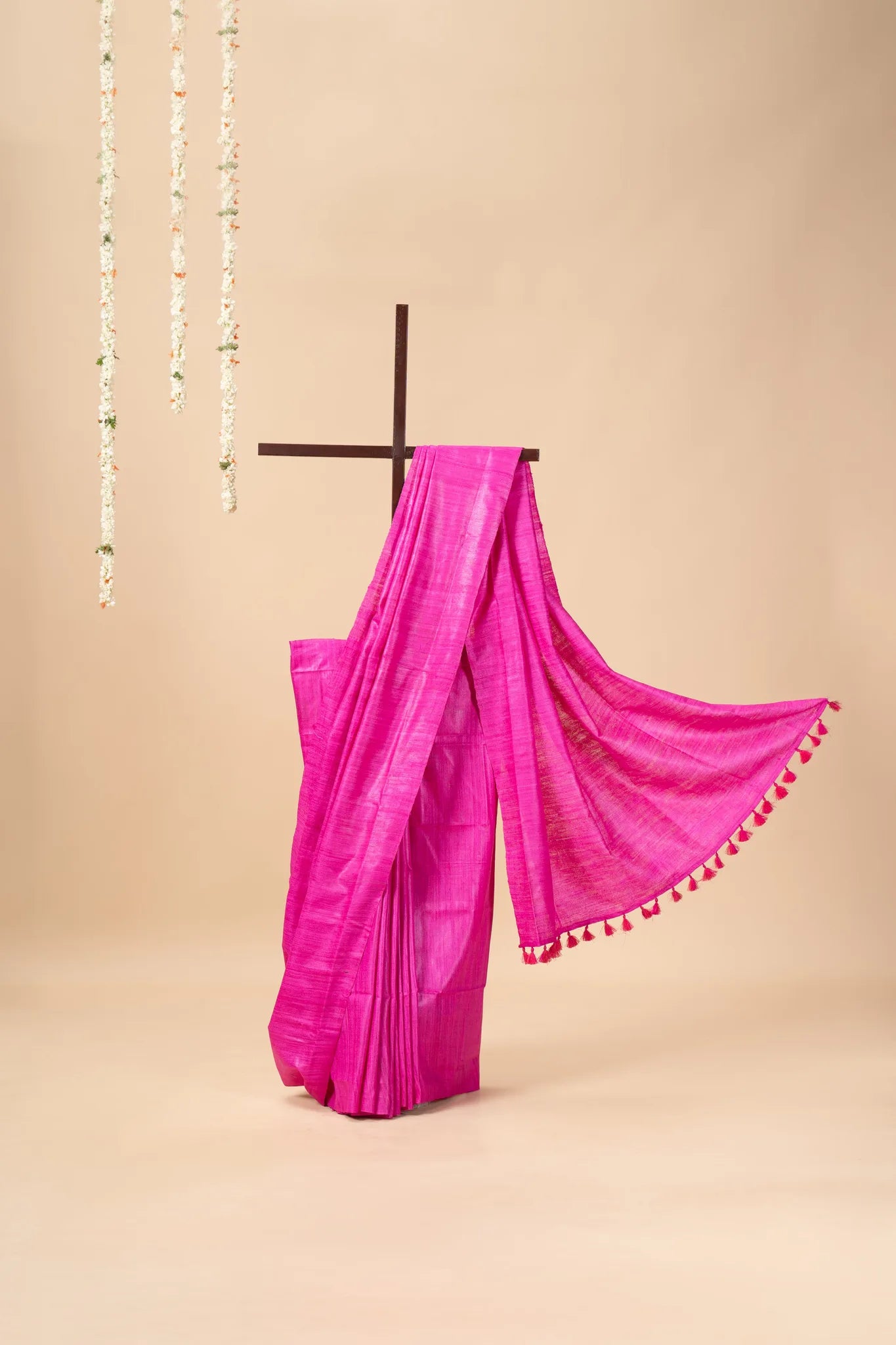 Electric Pink Handwoven Gicha Tussar Silk Saree - view 2