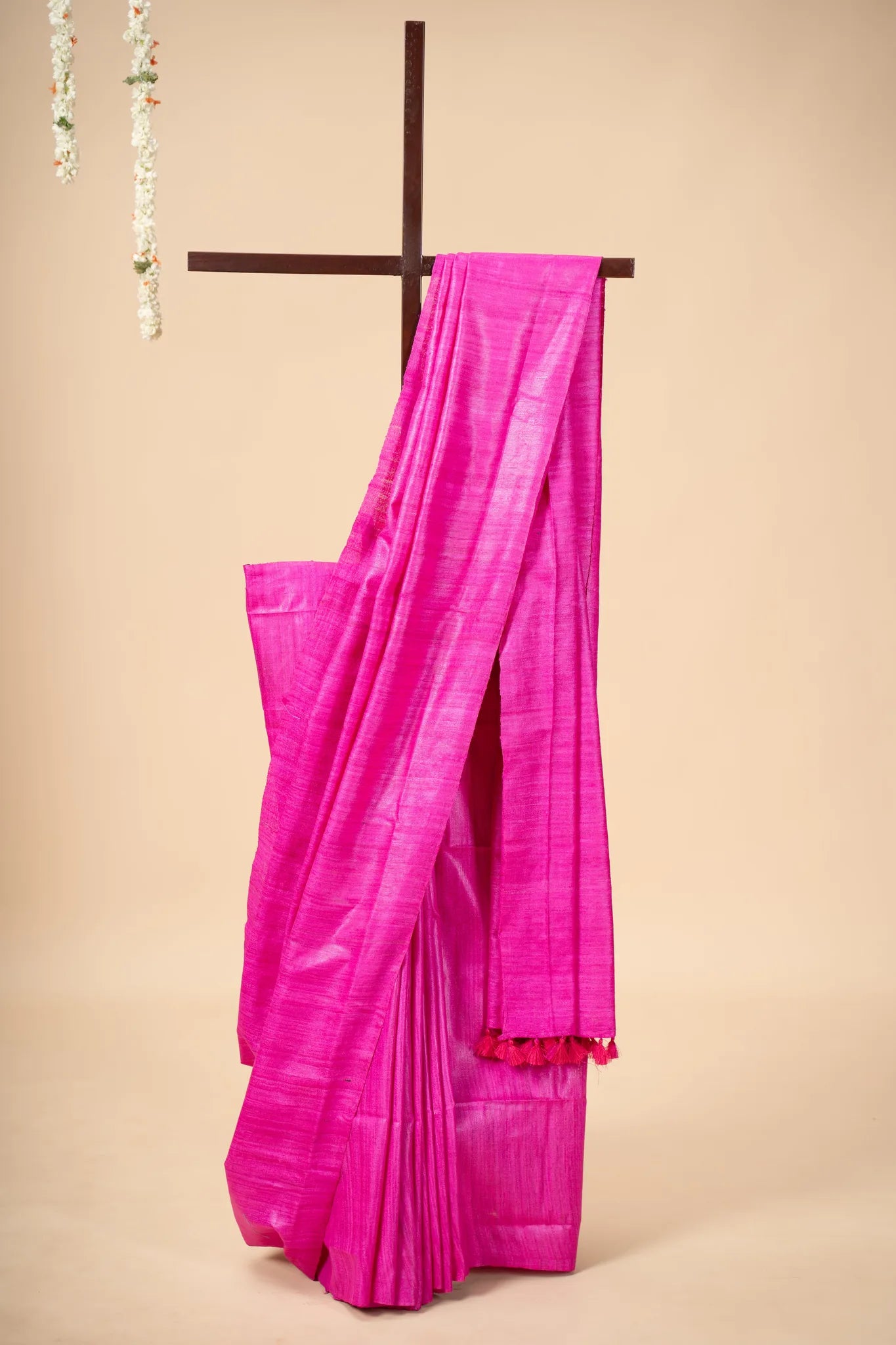 Electric Pink Handwoven Gicha Tussar Silk Saree