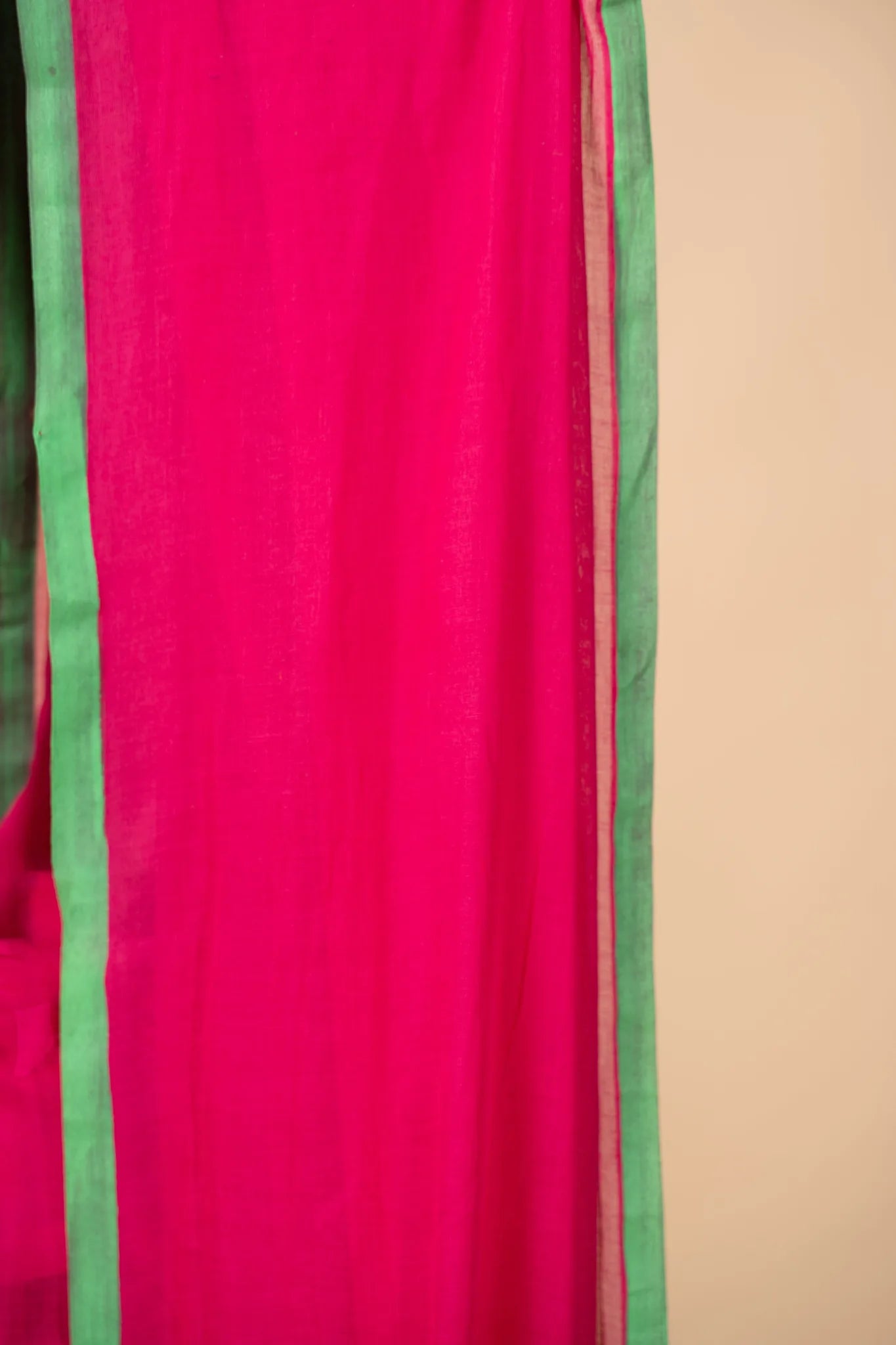 Pink Mul Cotton Saree with Green Pom Pom - view 3