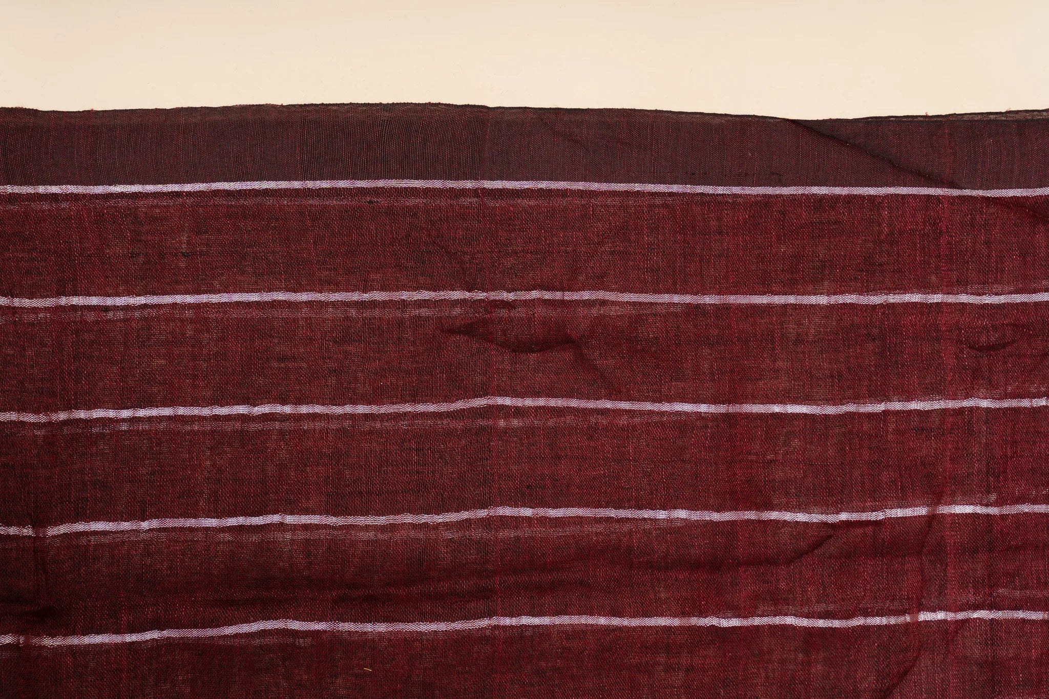 Maroon Linen Saree with Silver Stripes - view 4