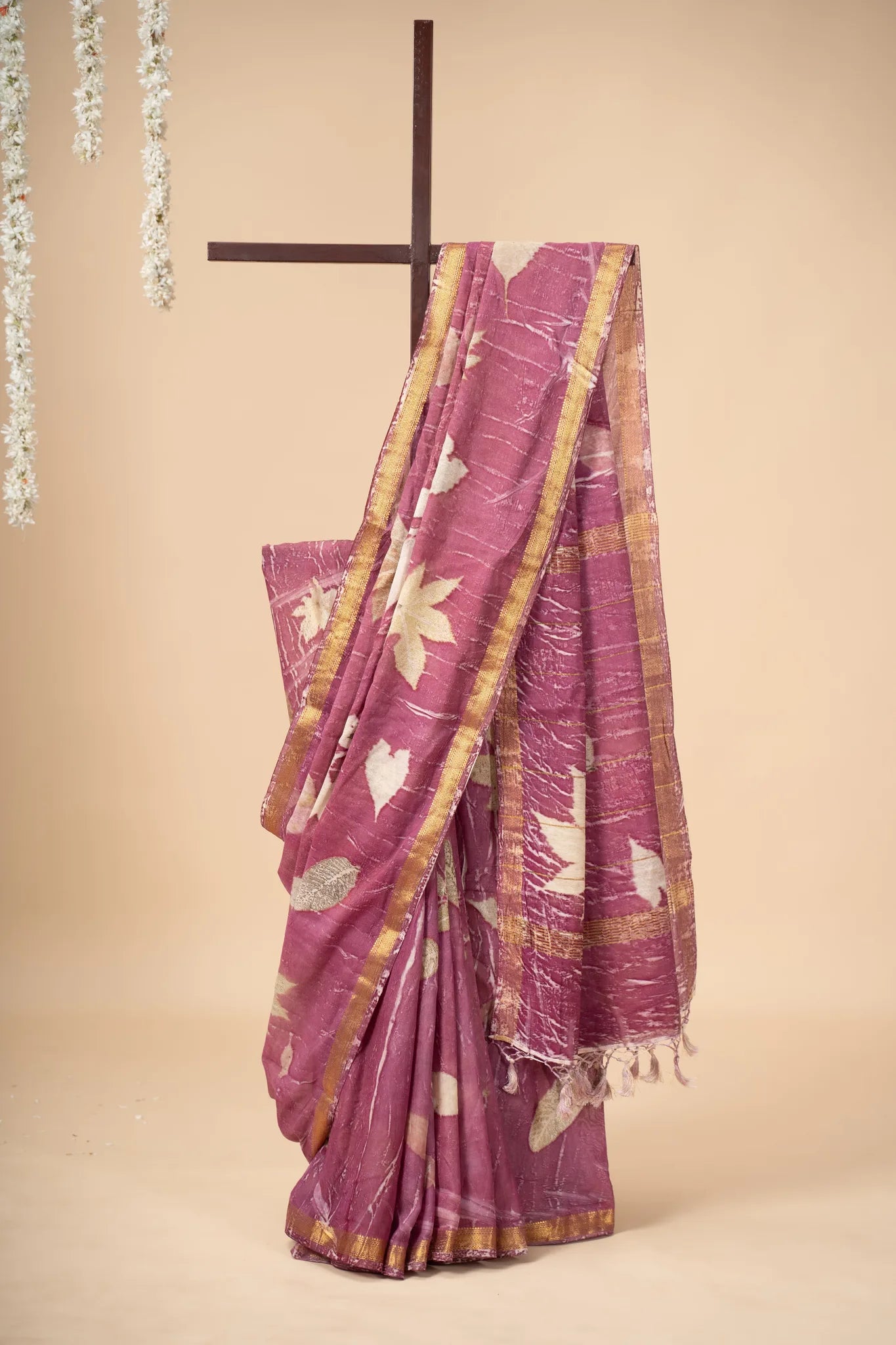 Mauve Eco Print Chanderi Silk Saree