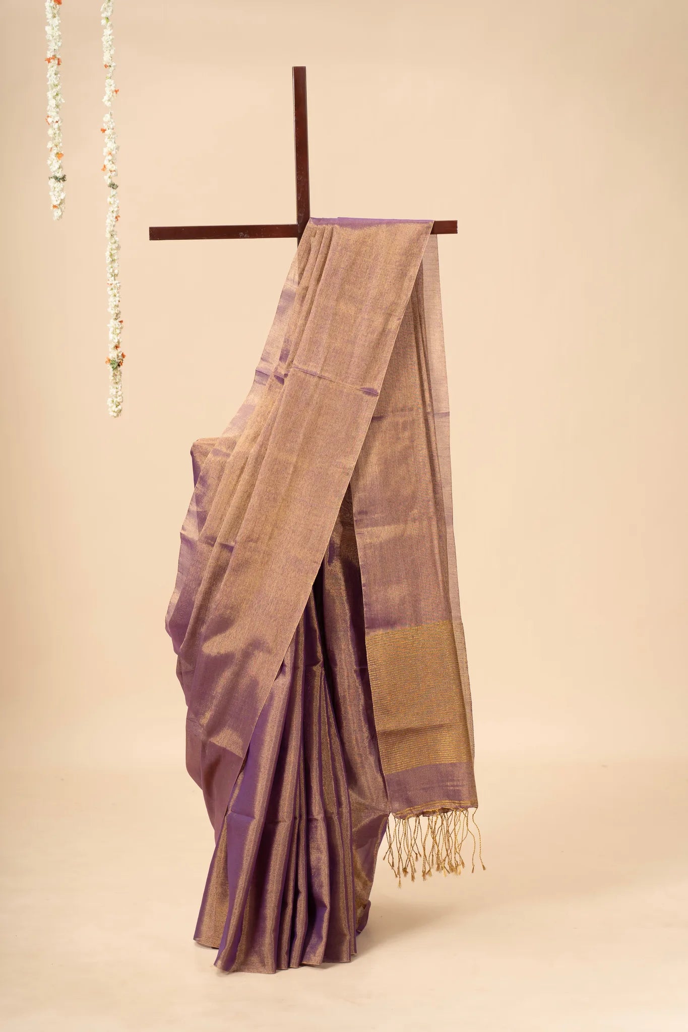 Mauve Light Weight Zari Linen Saree - view 2