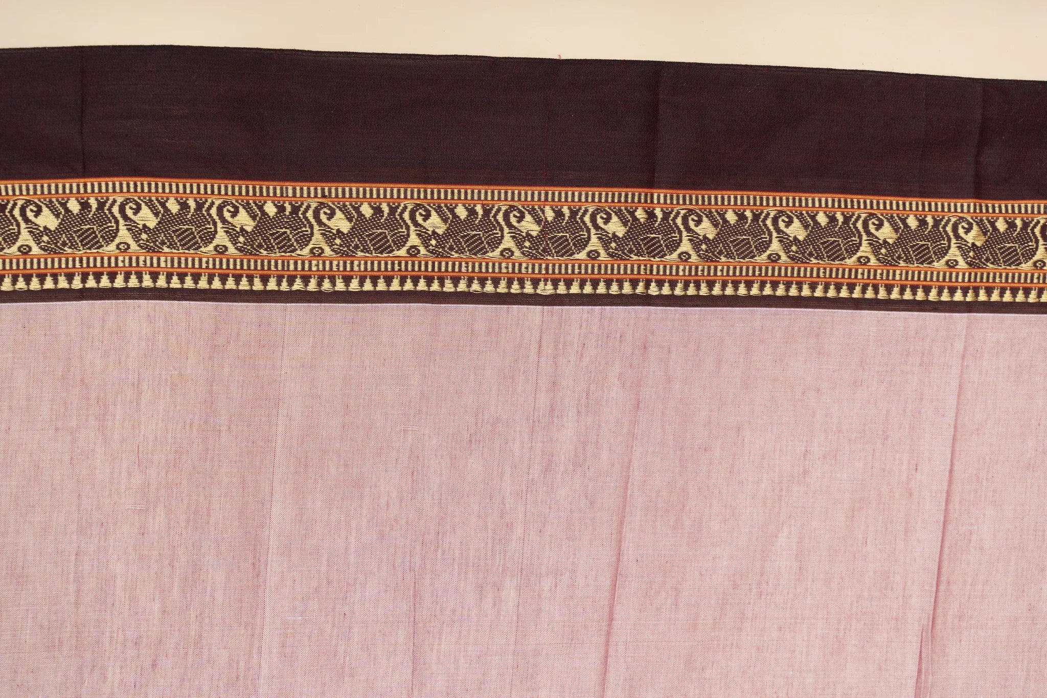 Mauve Narayanpet Handloom Cotton Saree with Elephant Border - view 4