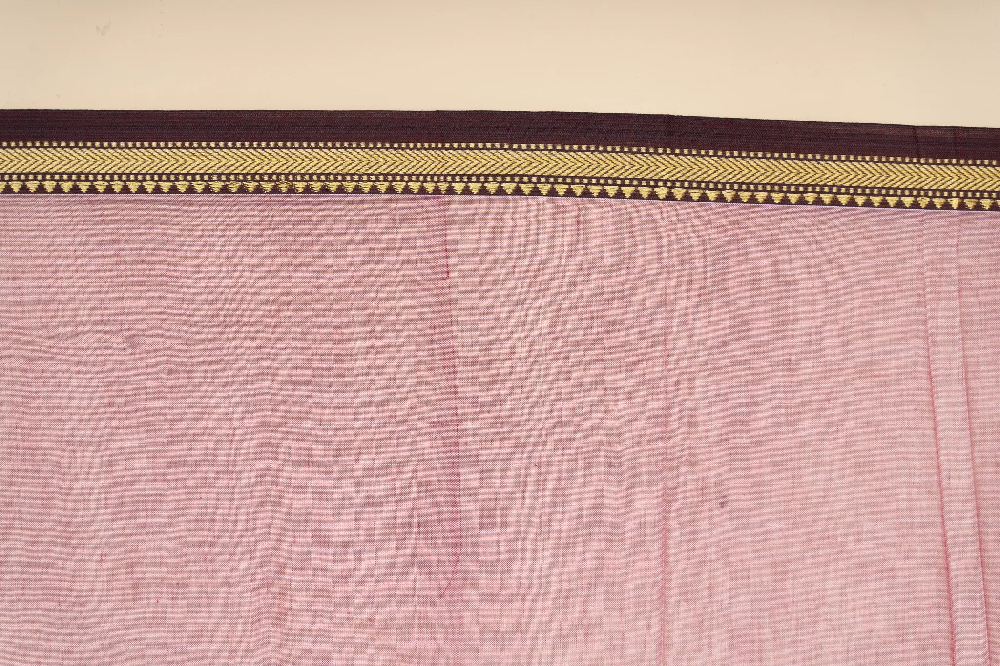 Mauve Narayanpet Handloom Cotton Saree with Thin Border - view 4