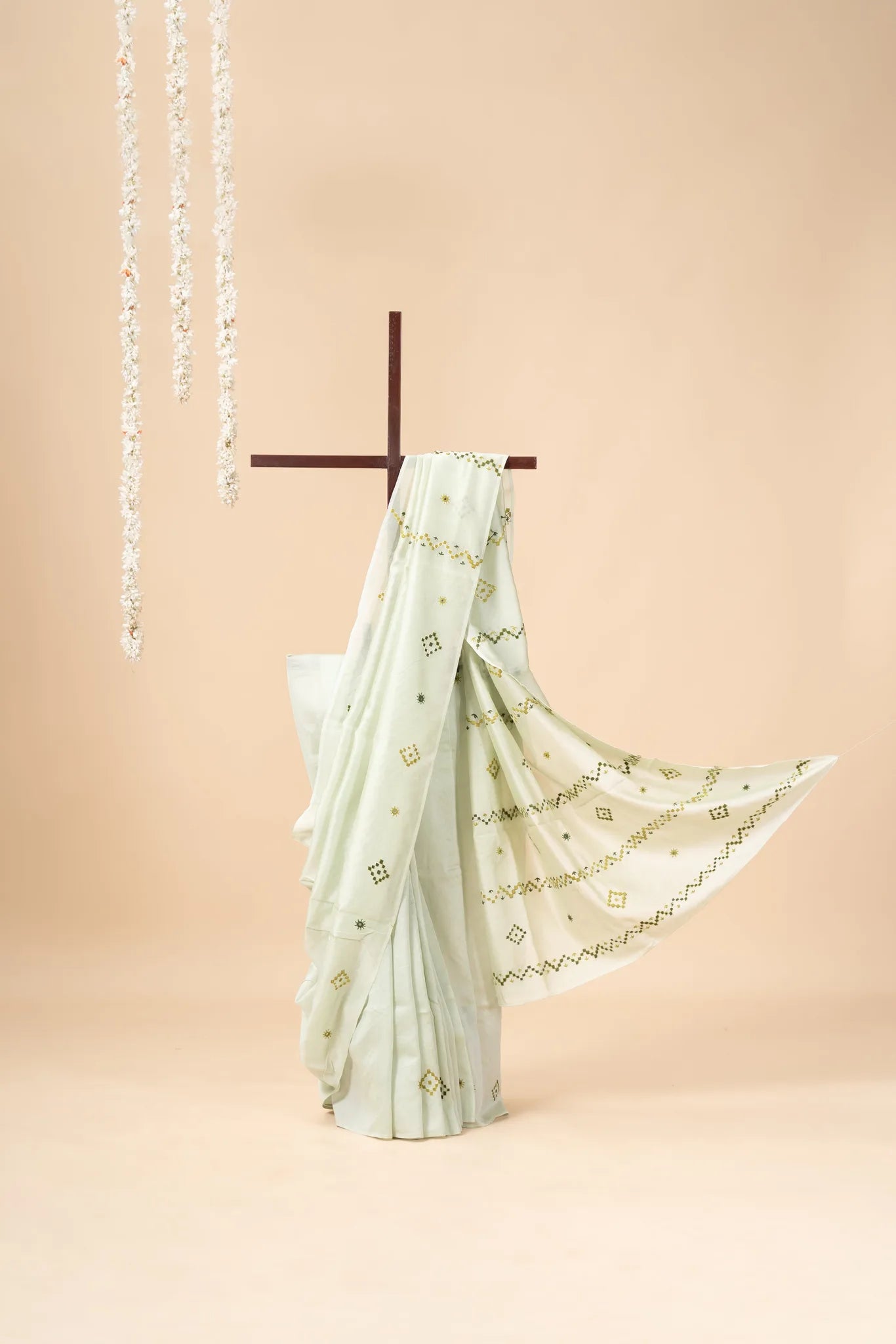 Mint Green Chanderi Silk Saree with Soof Embroidery - view 2