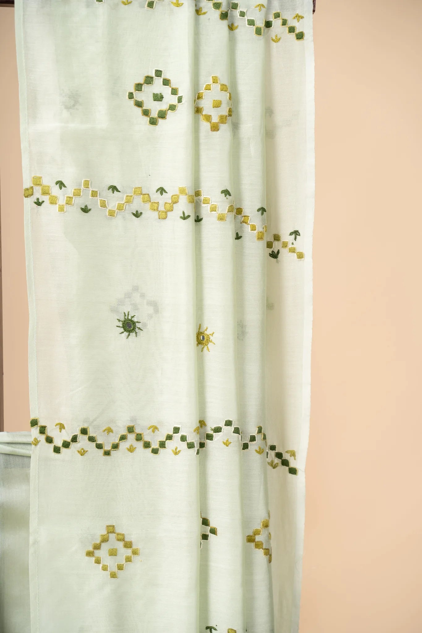 Mint Green Chanderi Silk Saree with Soof Embroidery - view 3