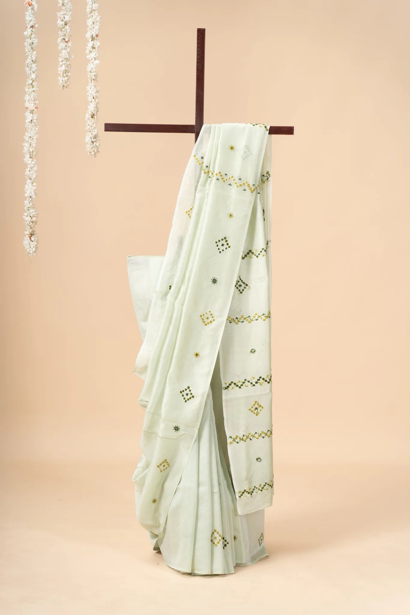Mint Green Chanderi Silk Saree with Soof Embroidery