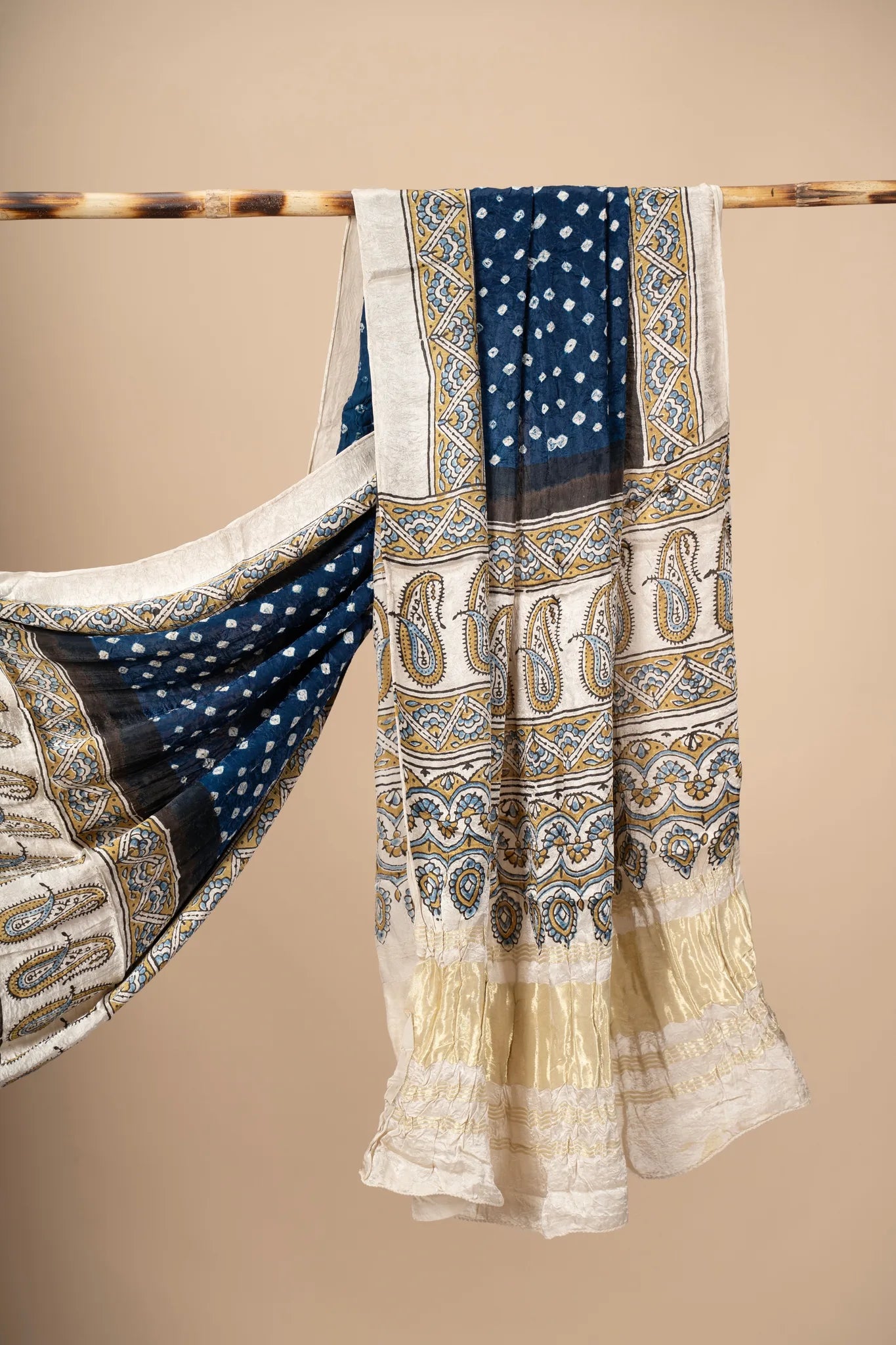 Blue Modal Silk Ajrakh Dupatta with Bandani work - view 2