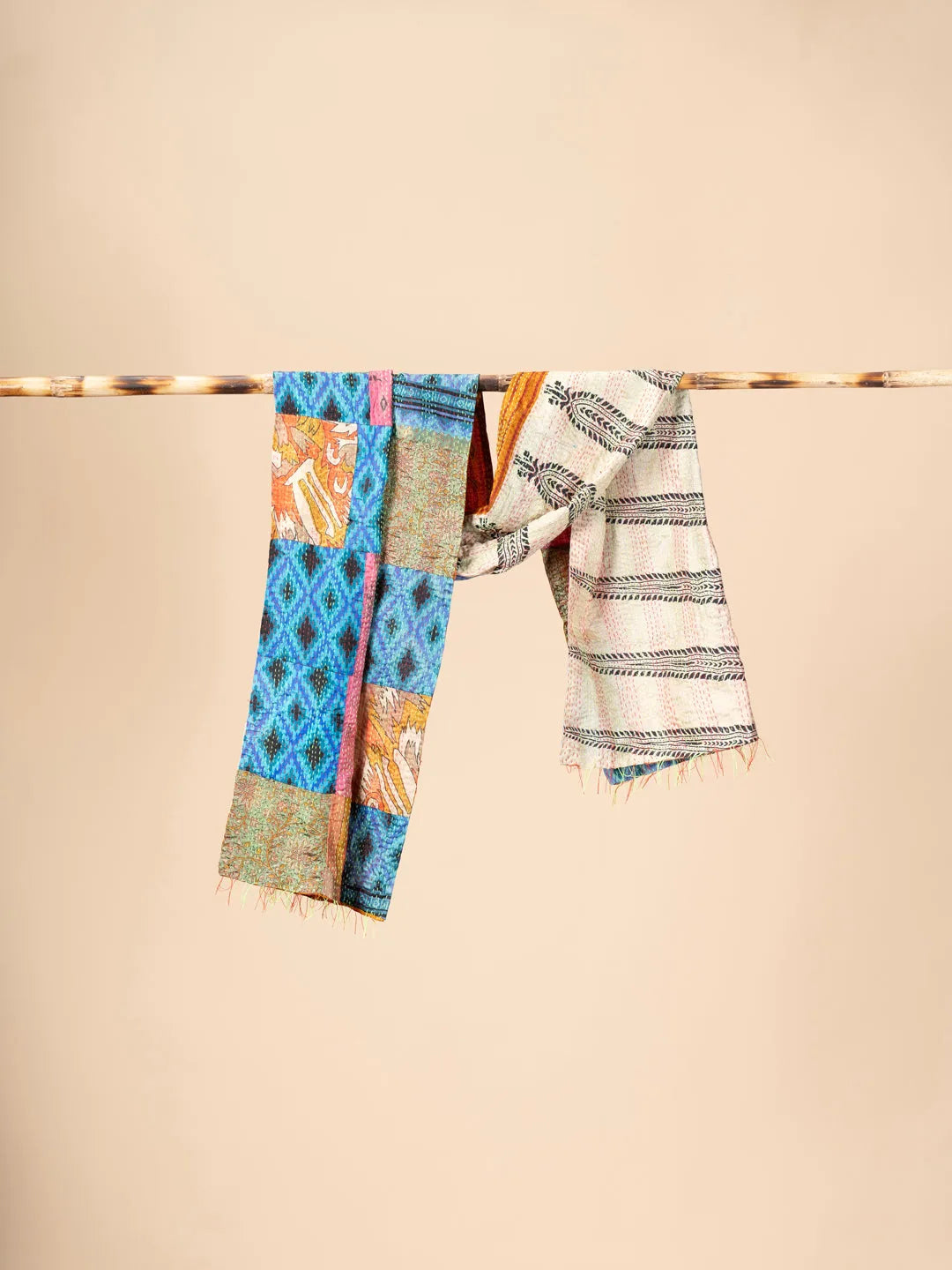 Multicoloured Reversible Patchwork Silk Stole - view 2