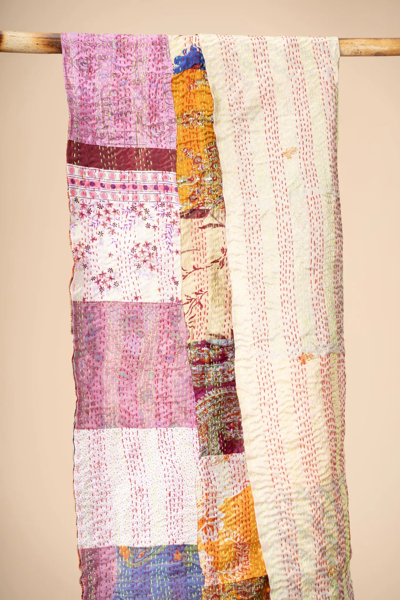 Multicoloured Reversible Patchwork Silk Stole - view 2