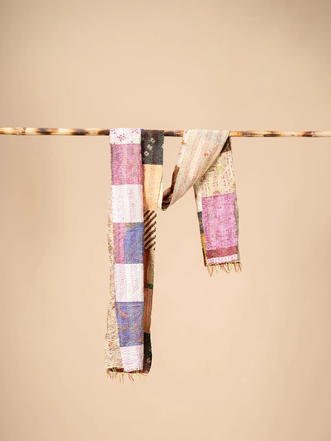 Multicoloured Reversible Patchwork Silk Stole - view 3