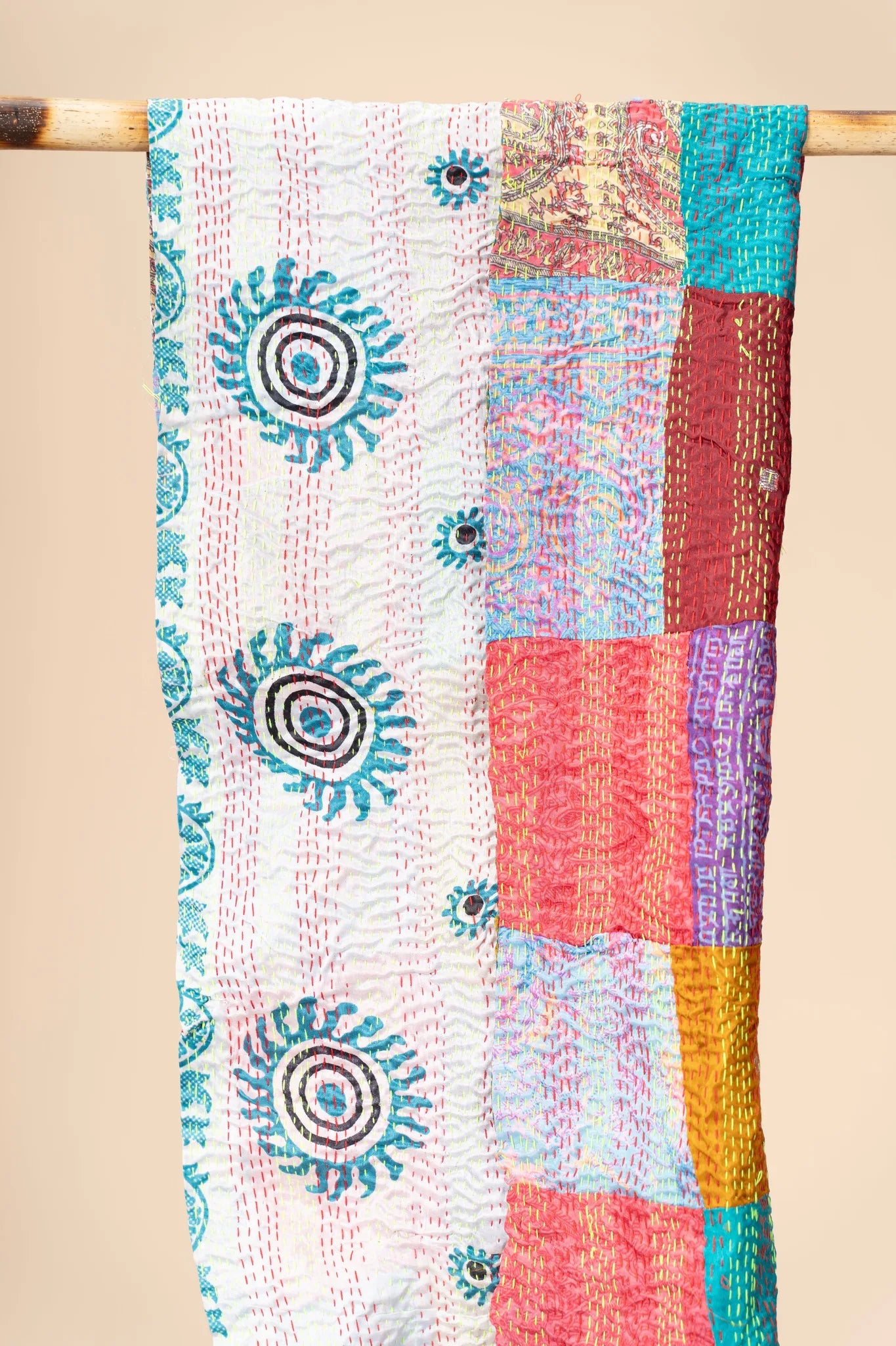 Multicoloured Reversible Patchwork Silk Stole - view 2