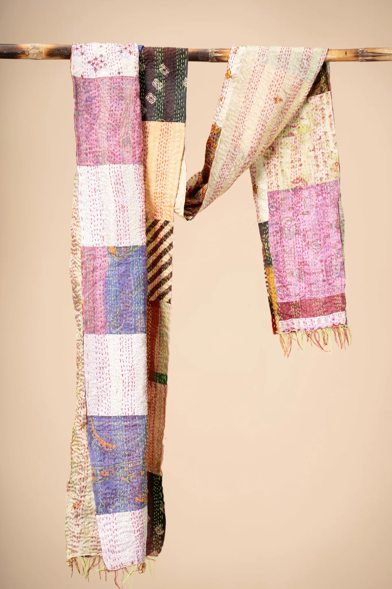 Multicoloured Reversible Patchwork Silk Stole