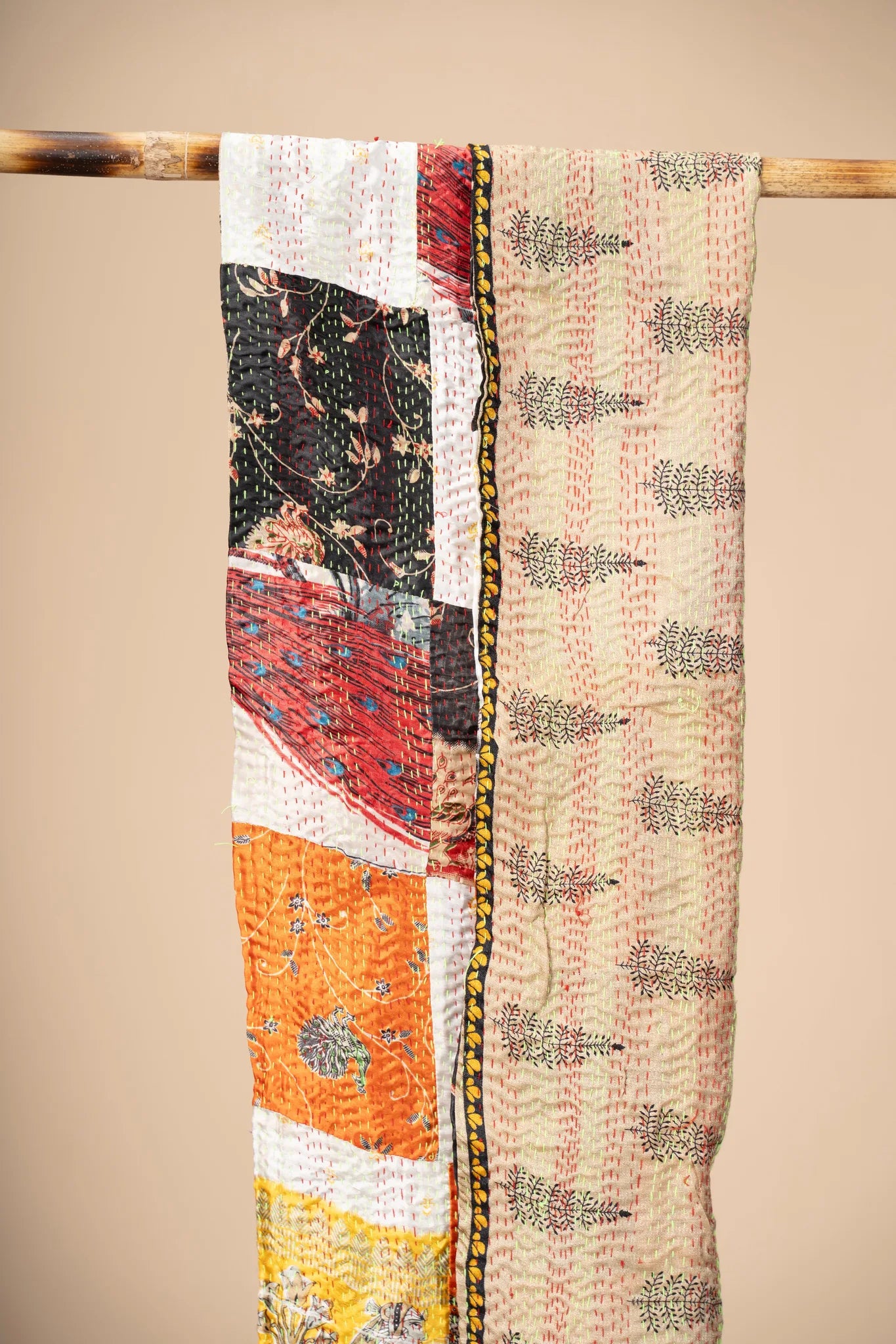 Multicoloured Reversible Patchwork Silk Stole - view 2