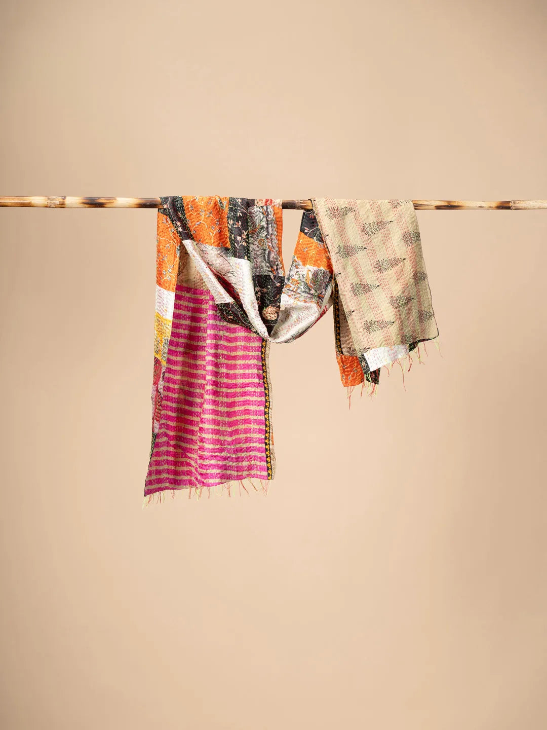 Multicoloured Reversible Patchwork Silk Stole - view 3