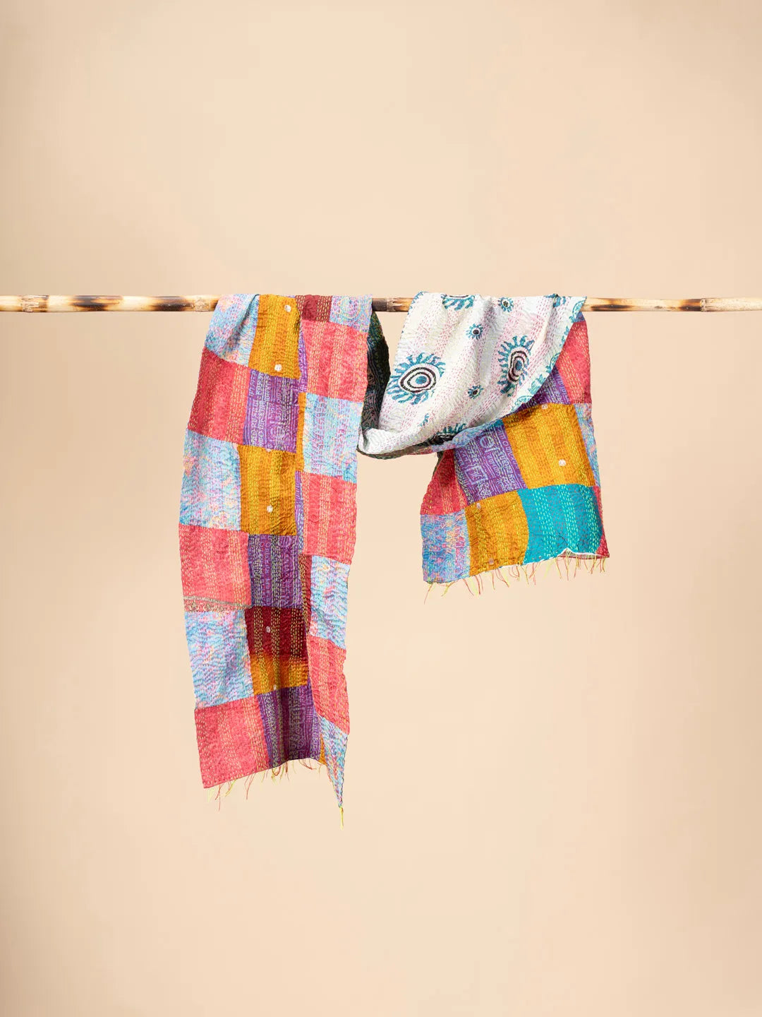 Multicoloured Reversible Patchwork Silk Stole - view 3