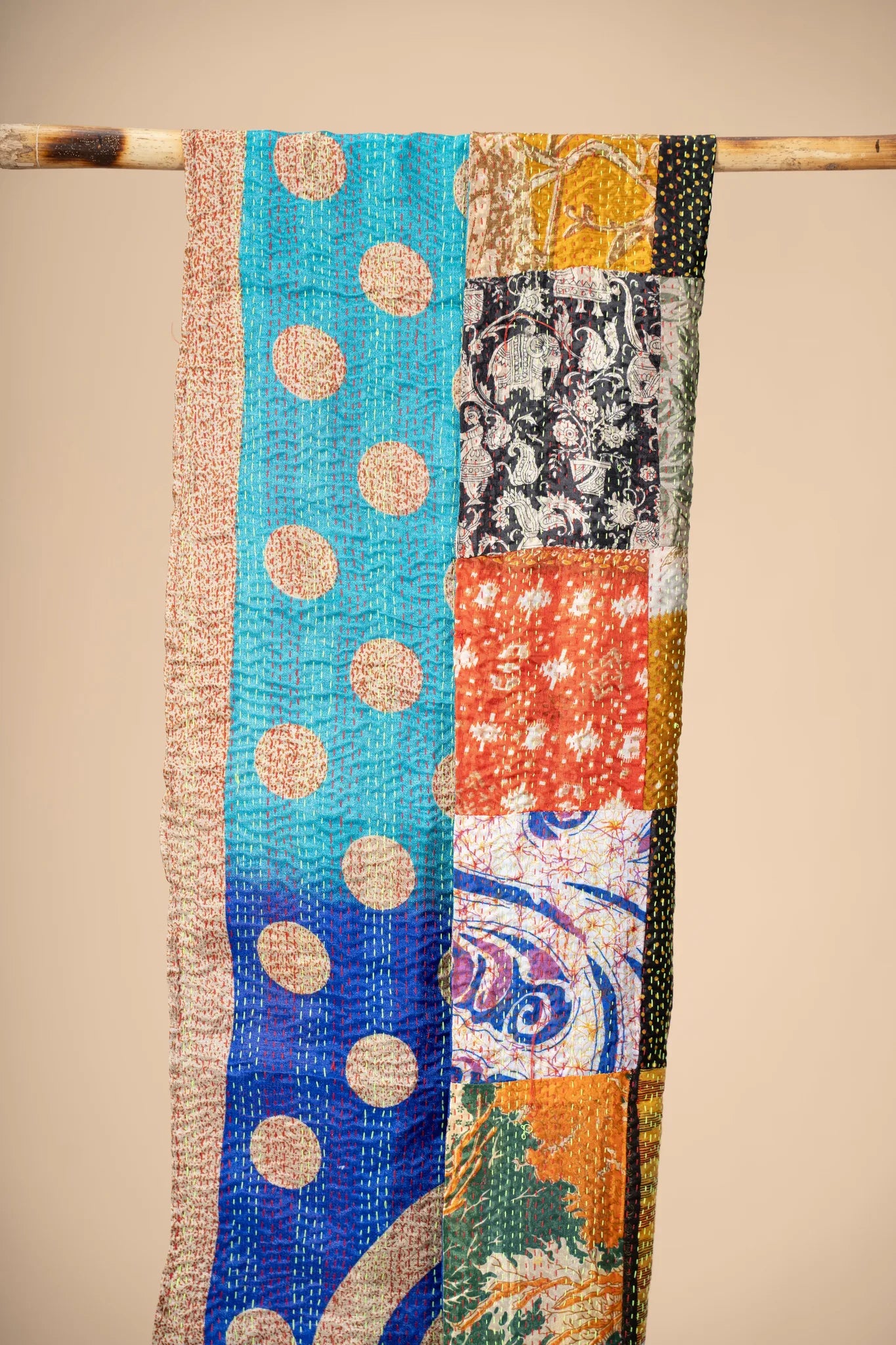 Multicoloured Reversible Patchwork Silk Stole - view 2